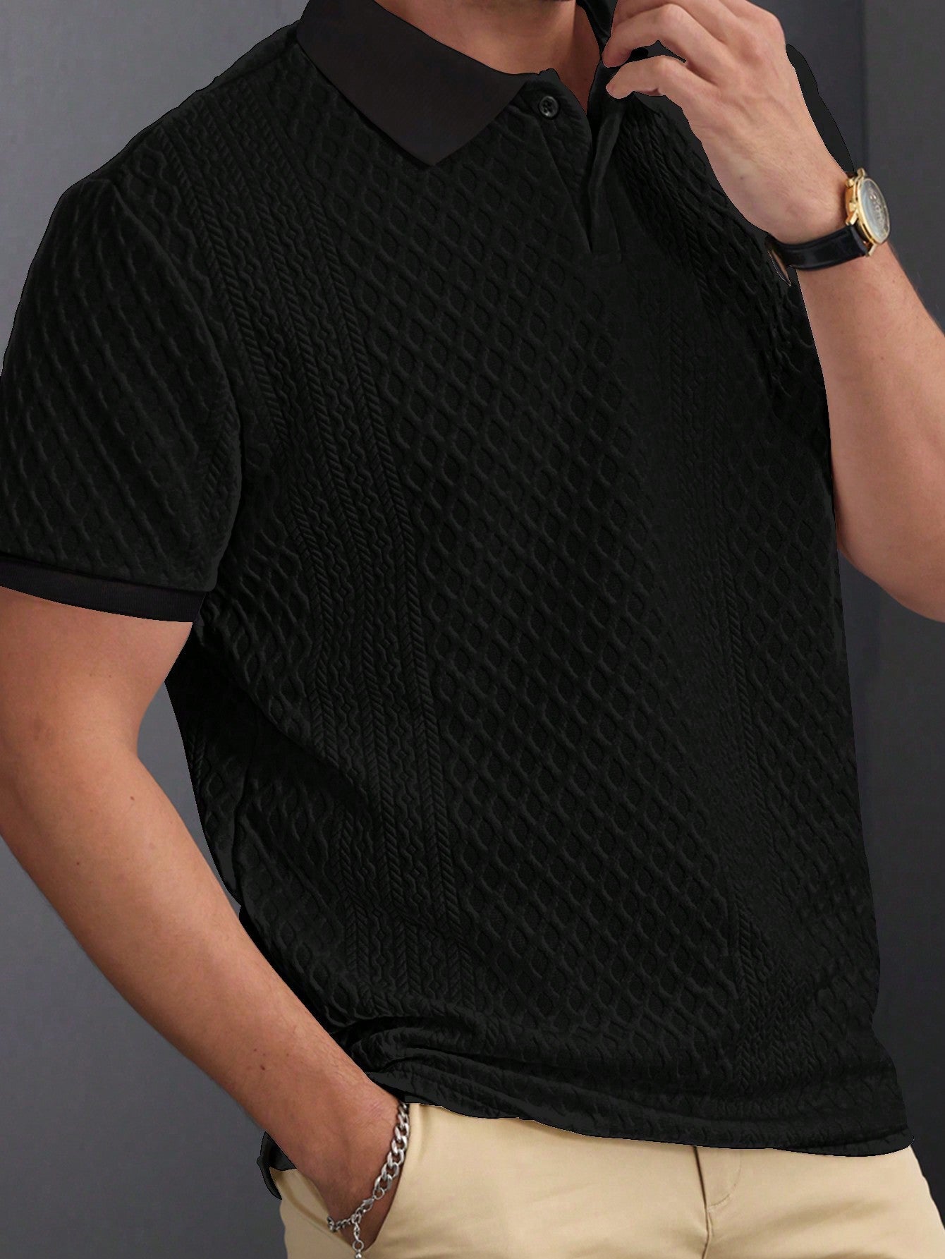 Camisa Polo Masculina Estilo Tricot Acabamento Refinado Preto / PP Camisa Polo Masculina Estilo Tricot Acabamento
