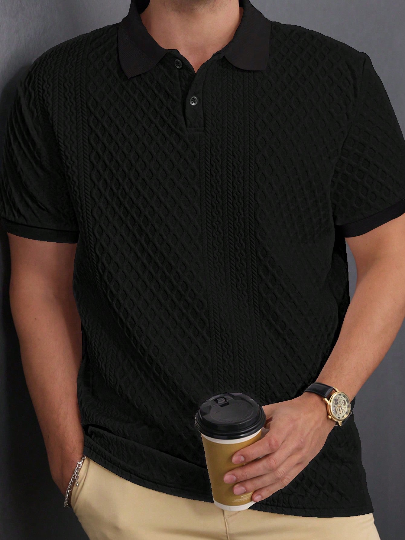 Camisa Polo Masculina Estilo Tricot Acabamento Refinado Camisa Polo Masculina Estilo Tricot Acabamento Refinado