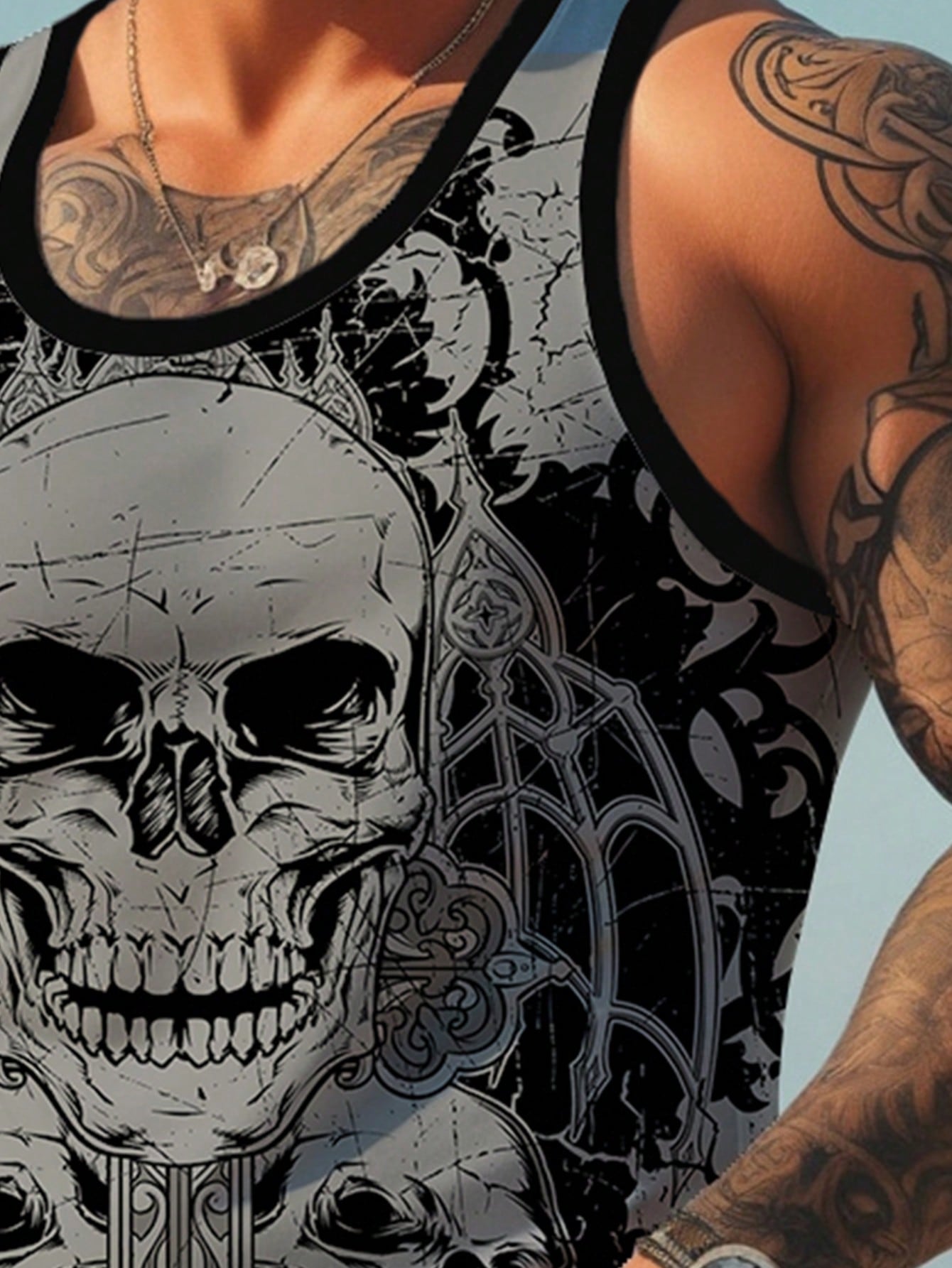 Camiseta Regata Masculina Estampa De Caveira Gola Redonda Camiseta Regata Masculina Estampa De Caveira Gola Redonda