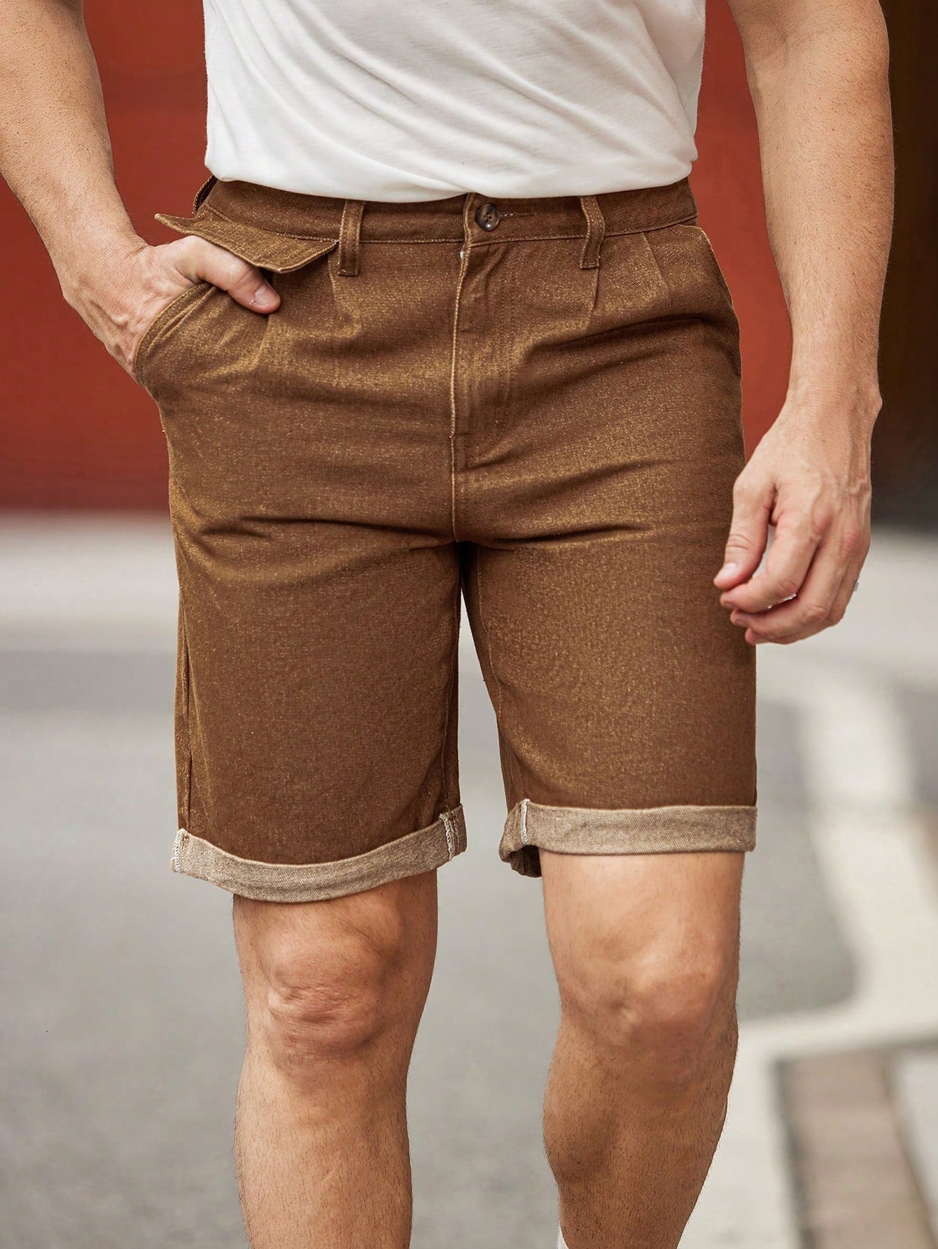Bermuda Masculina Casual Com Barra Dobrada Estilosa Marrom / PP Bermuda Masculina Casual Com Barra Dobrada Estilosa