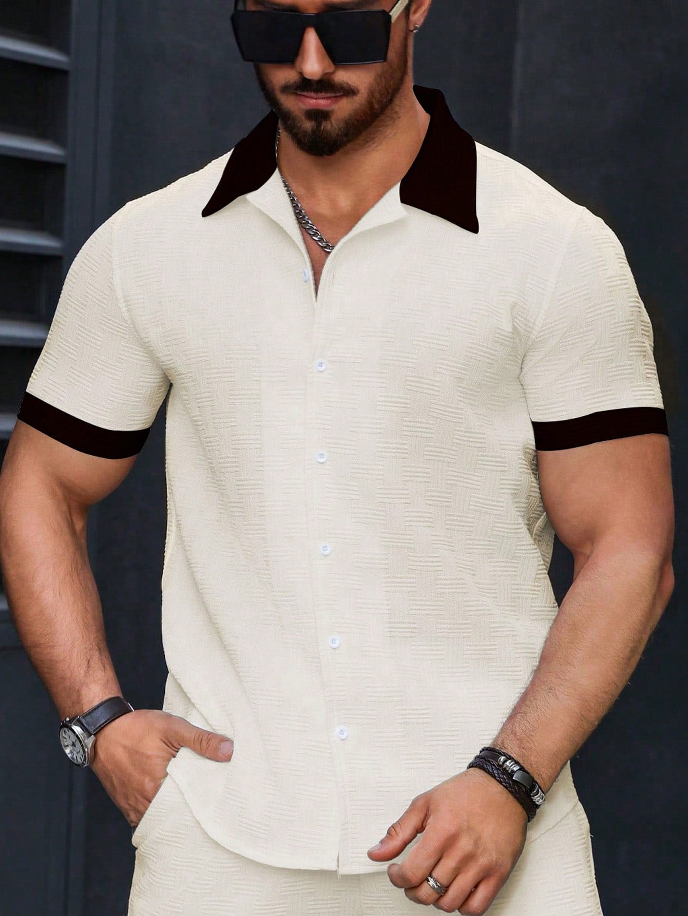 Camisa Masculina De Botão Gola Contrastante Textura Nobre Camisa Masculina De Botão Gola Contrastante Textura Nobre