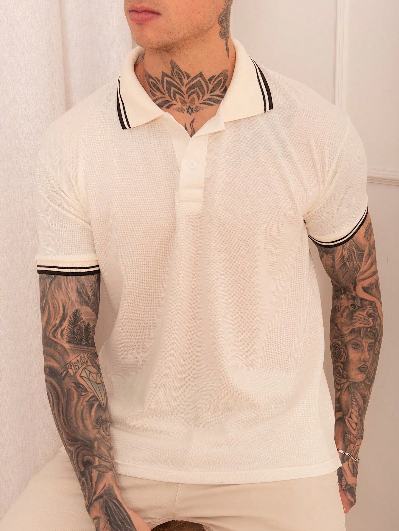 Camisa Polo Masculina Casual Estampa De Listras Gola Tradicional Damasco / PP Camisa Polo Masculina Casual Estampa De