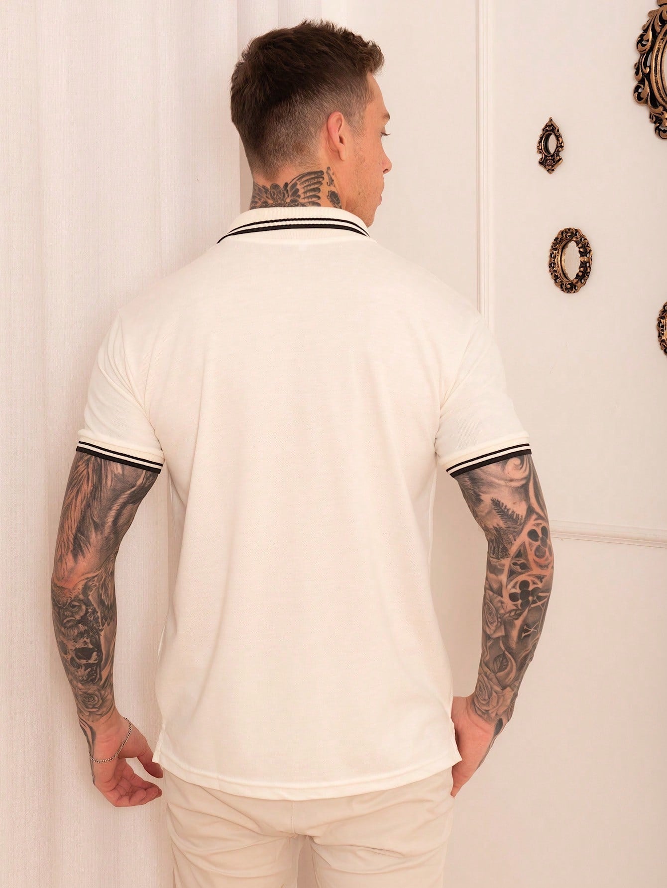 Camisa Polo Masculina Casual Estampa De Listras Gola Tradicional Camisa Polo Masculina Casual Estampa De Listras Gola