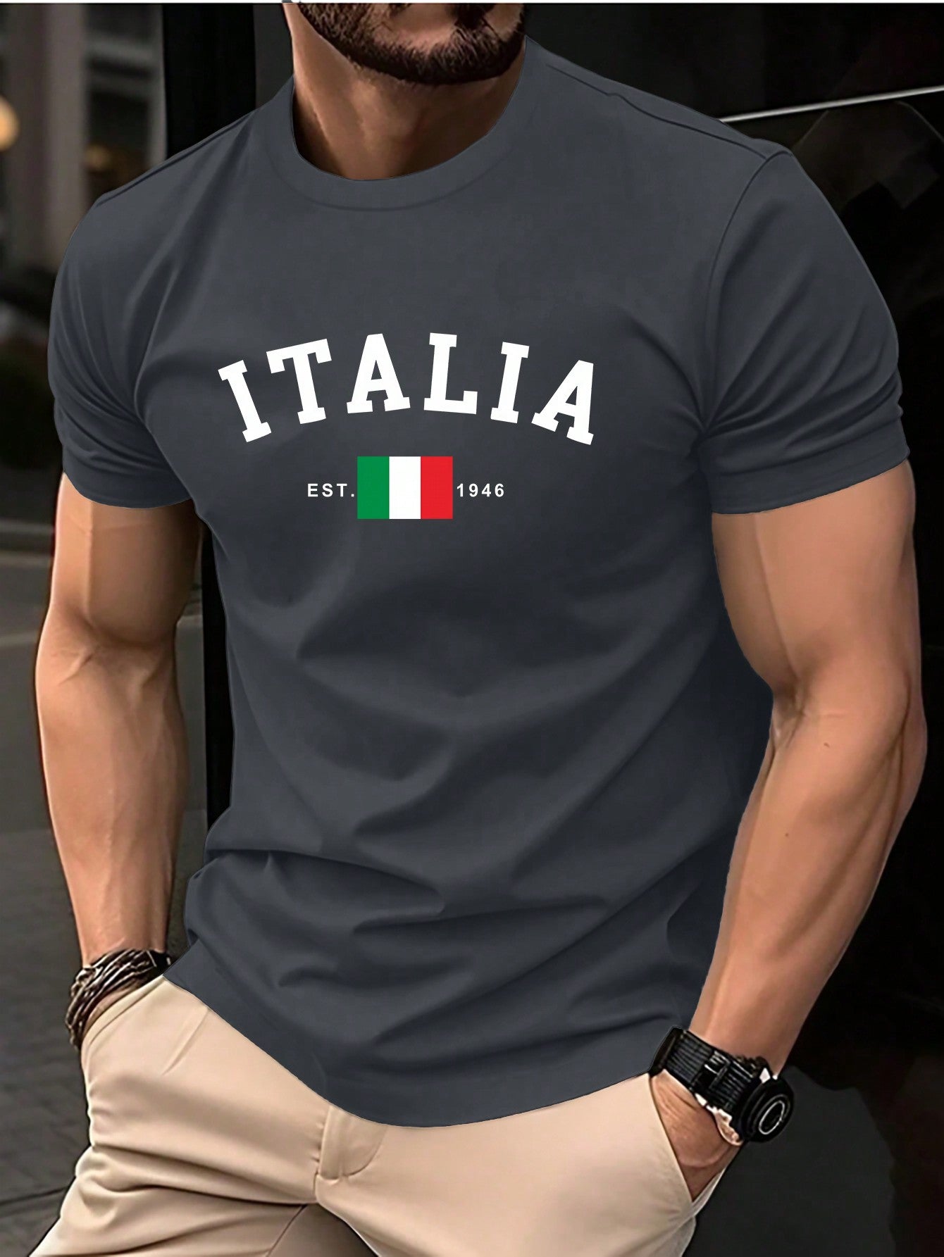 Camisa Masculina Slim Estampa Itália Design Moderno Chumbo / PP Camisa Masculina Slim Estampa Itália Design Moderno