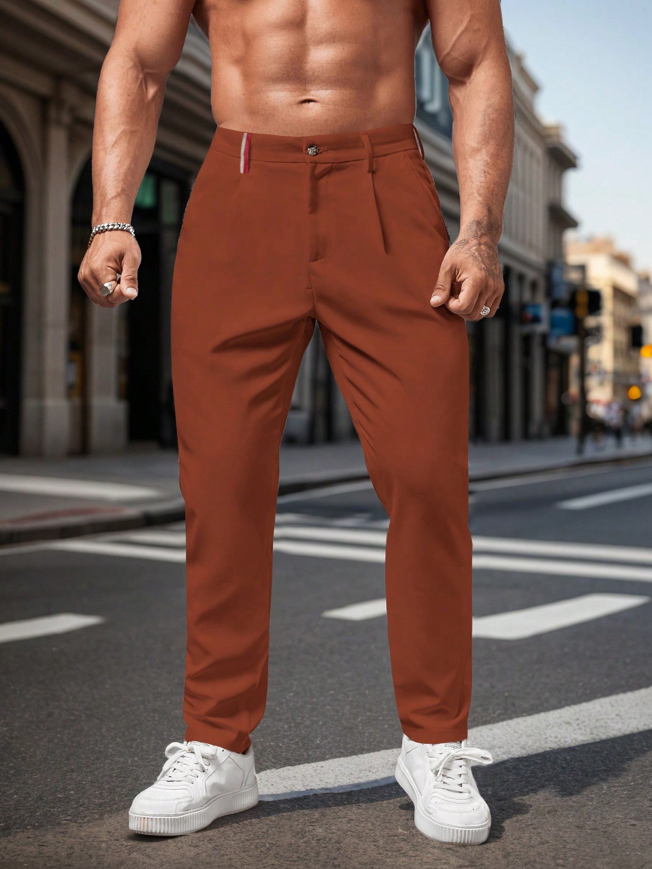 Calça Masculina Social Slim Fit Com Cintura Tradicional Marrom / PP Calça Masculina Social Slim Fit Com Cintura