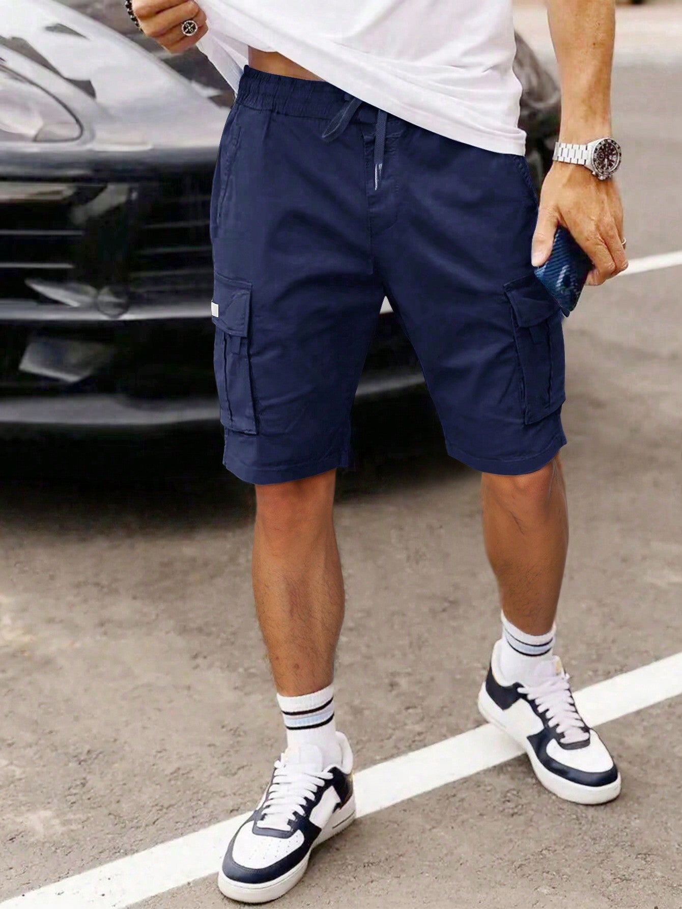 Shorts Masculino Cargo Bolsos Amplos E Cós Elástico Ajustável Shorts Masculino Cargo Bolsos Amplos E Cós Elástico