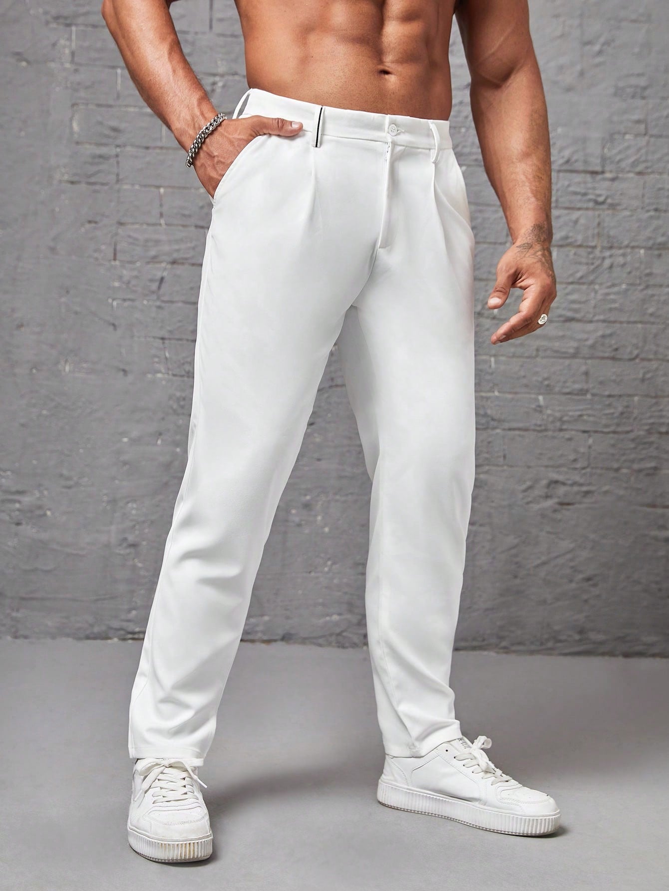 Calça Masculina Social Slim Fit Com Cintura Tradicional Branco / PP Calça Masculina Social Slim Fit Com Cintura