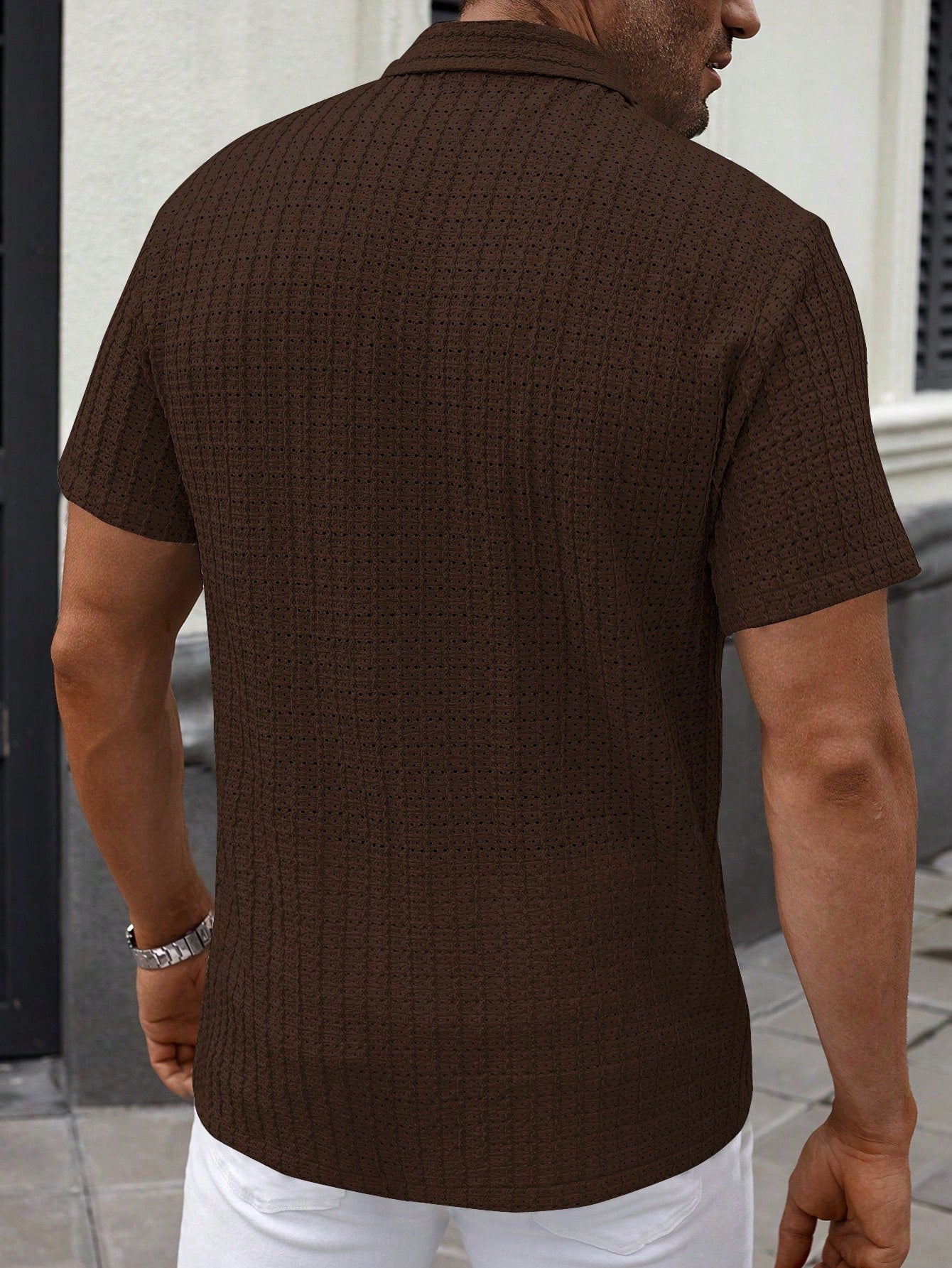 Camisa Masculina De Botão Tecido Trabalhado Visual Moderno Camisa Masculina De Botão Tecido Trabalhado Visual Moderno