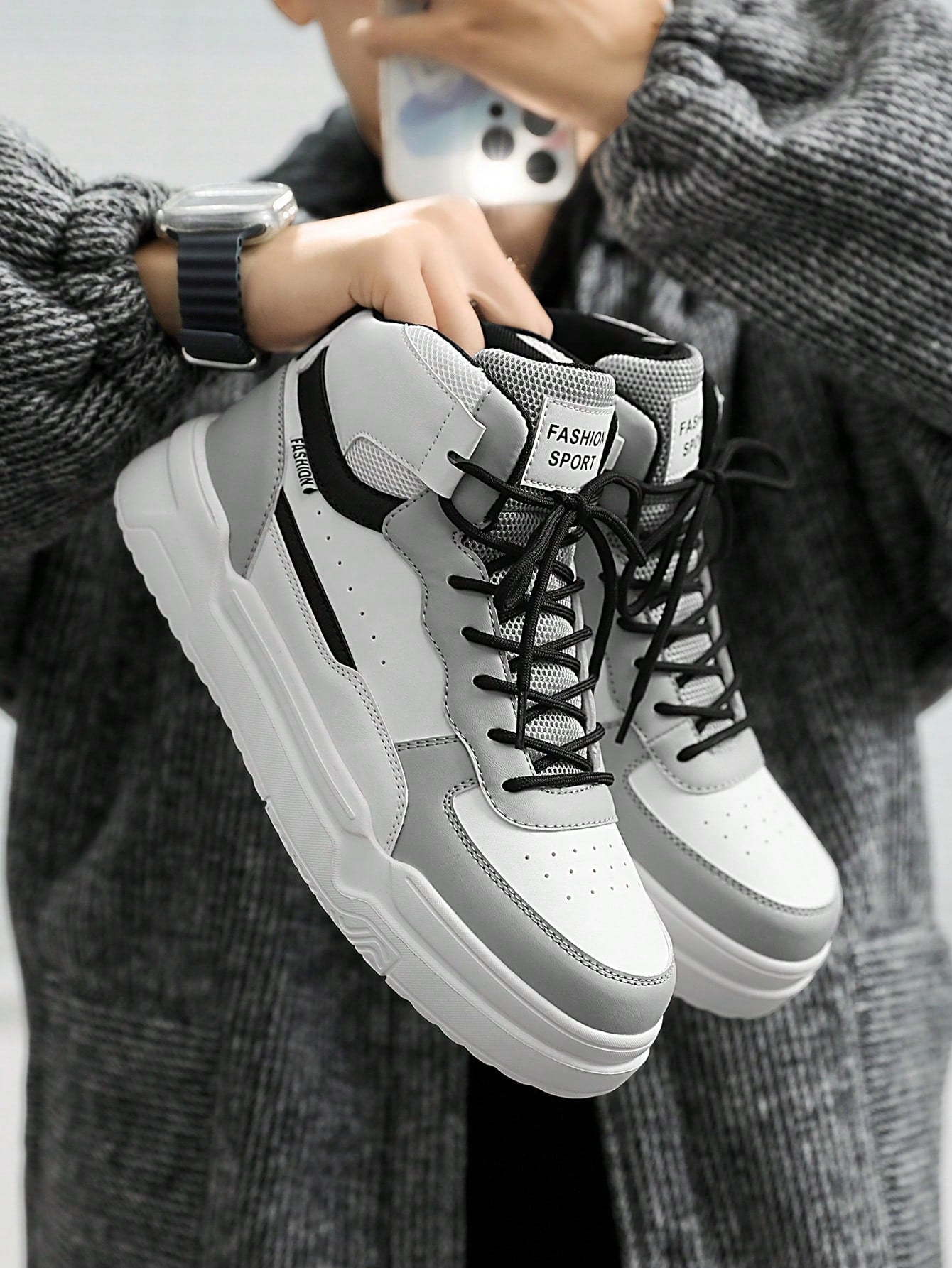 Tênis Masculino Cano Alto Estilo Skate Street Urbano Cinza / 36 Tênis Masculino Cano Alto Estilo Skate Street Urbano