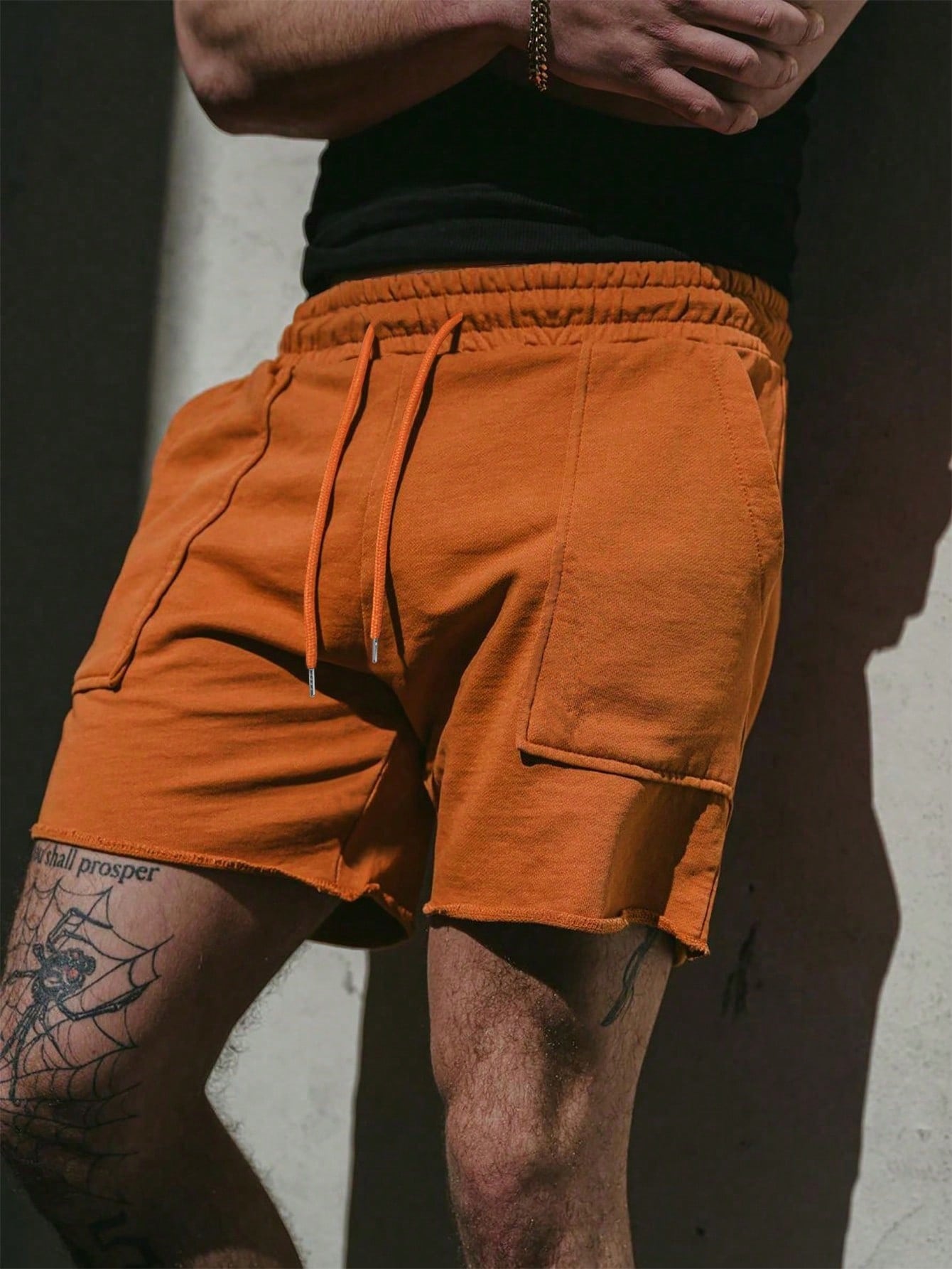 Shorts Masculino Casual Com Cós Elástico E Bolsos Funcionais Laranja / PP Shorts Masculino Casual Com Cós Elástico E
