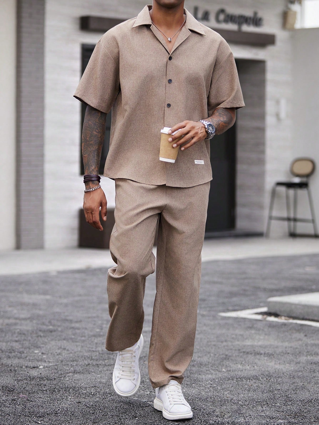 Conjunto Masculino Camisa Textura Linho E Calça Casual Elegante Conjunto Masculino Camisa Textura Linho E Calça Casual