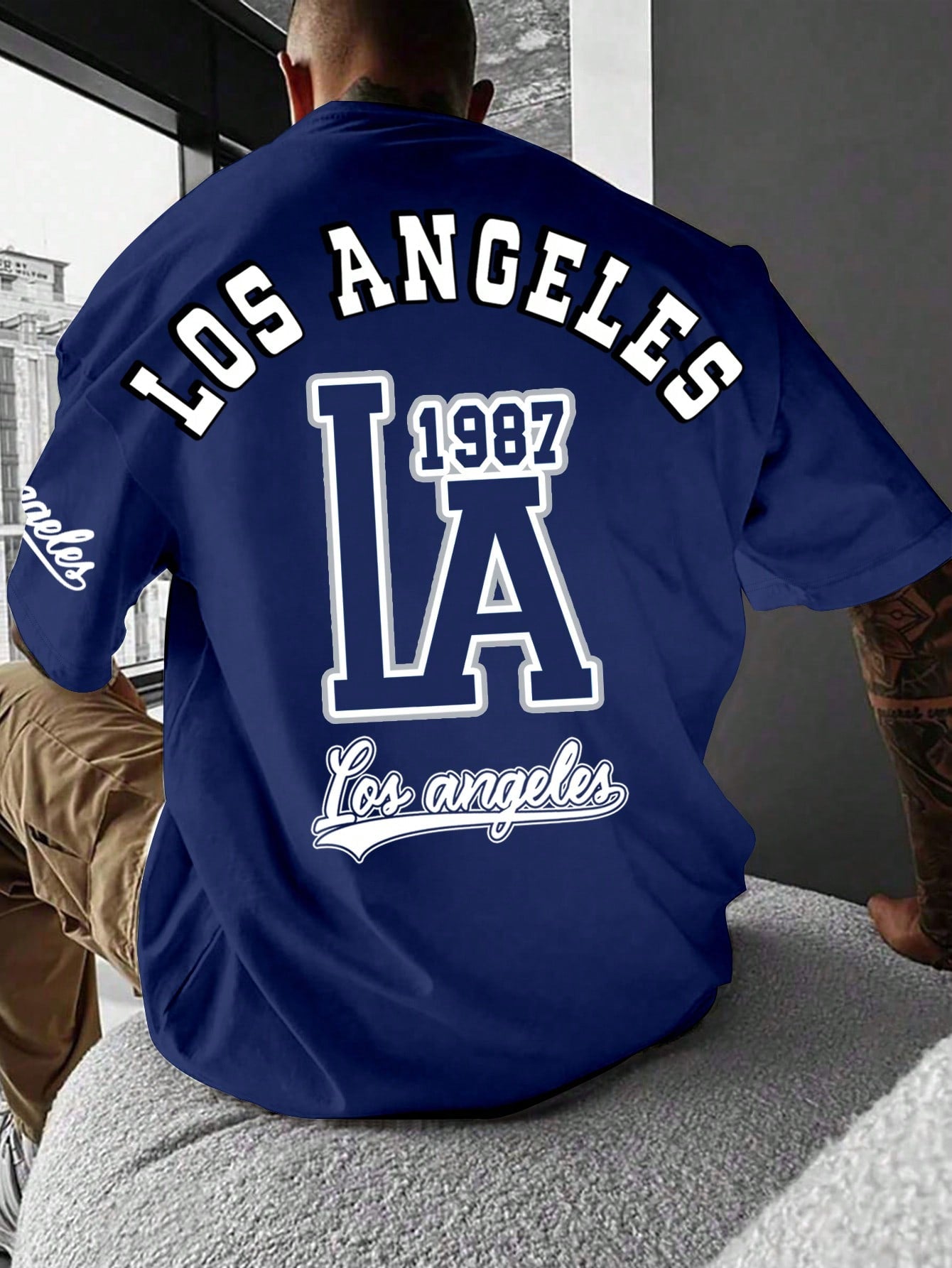 Camisa Masculina Oversized Estampa Los Angeles Azul Marinho / PP Camisa Masculina Oversized Estampa Los Angeles