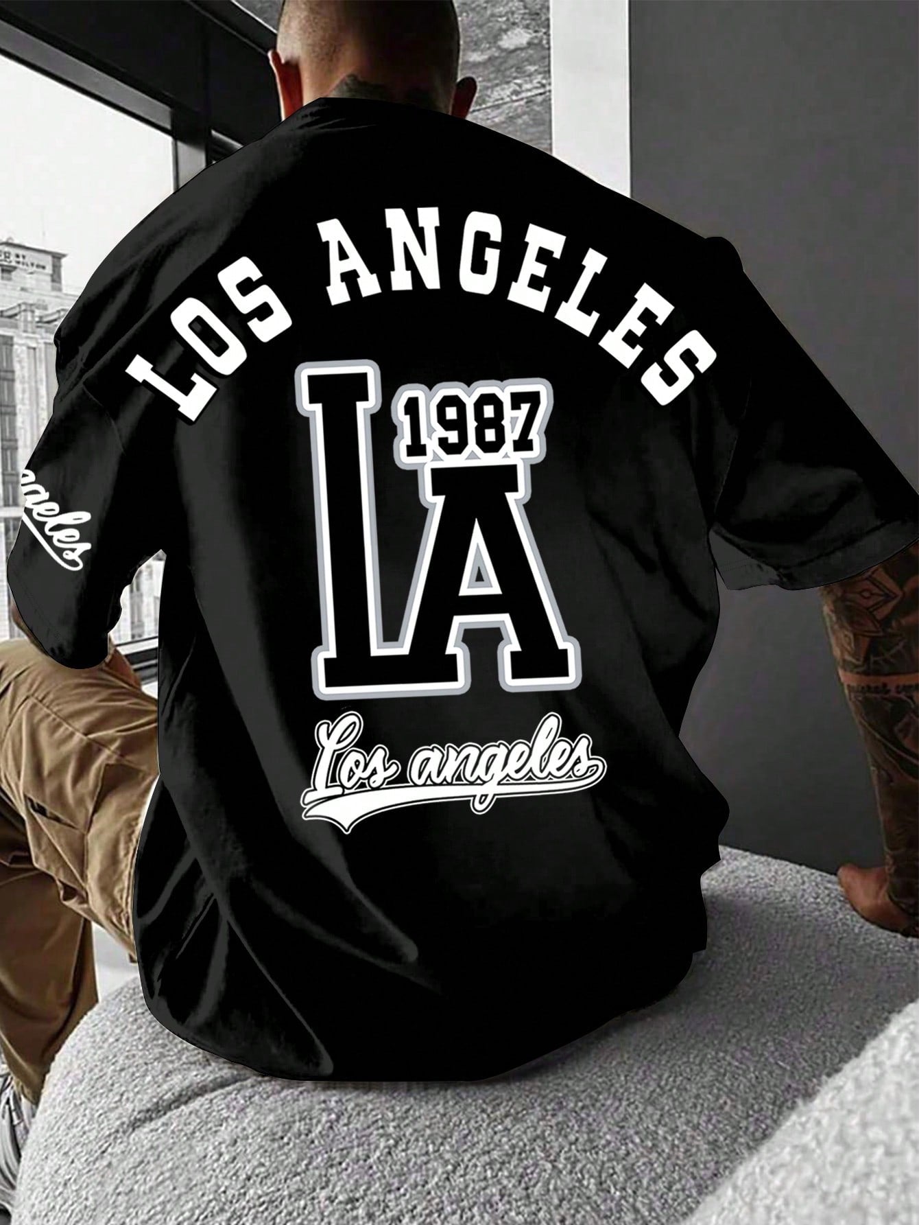 Camisa Masculina Oversized Estampa Los Angeles Preto / PP Camisa Masculina Oversized Estampa Los Angeles