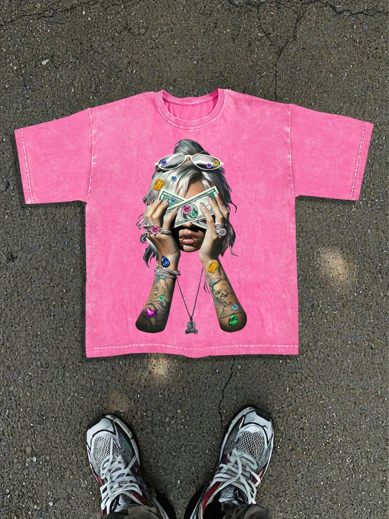 Camiseta Masculina Oversized Estampa Urbana Estilo Moderno Rosa Chiclete / PP Camiseta Masculina Oversized Estampa