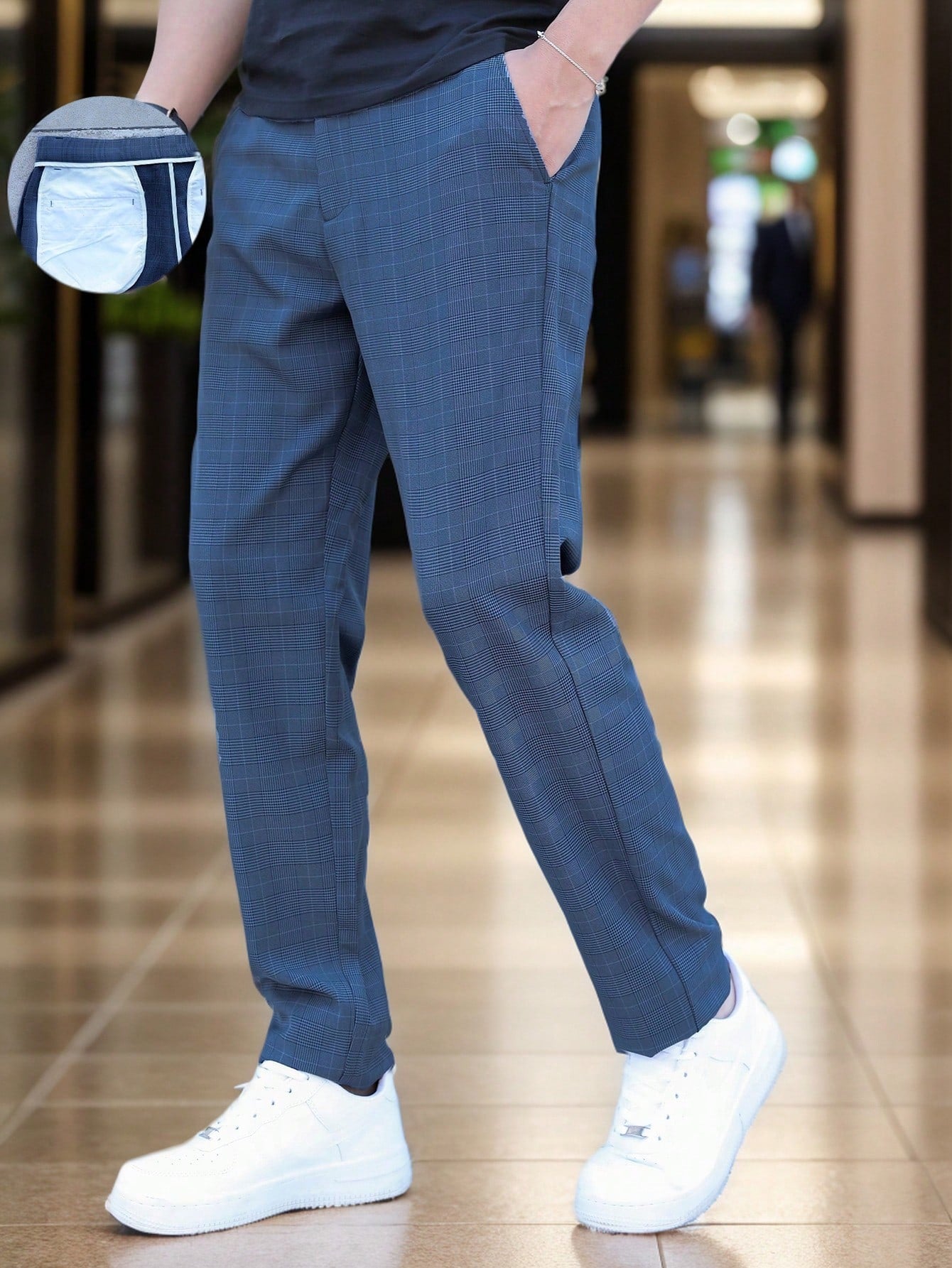 Calça Masculina Alfaiataria Slim Fit Com Estampa Pied Poule Moderna Calça Masculina Alfaiataria Slim Fit Com Estampa