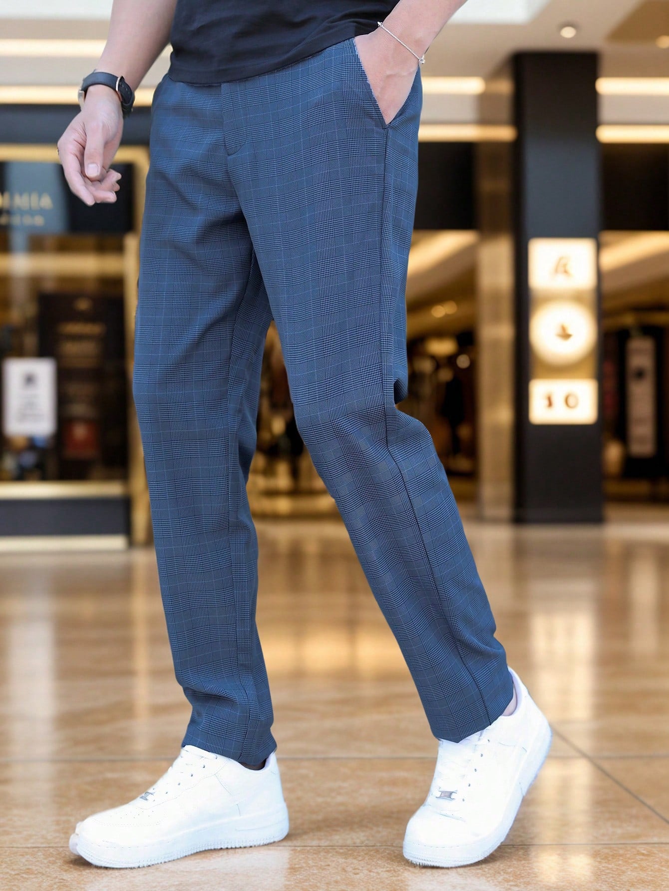 Calça Masculina Alfaiataria Slim Fit Com Estampa Pied Poule Moderna Calça Masculina Alfaiataria Slim Fit Com Estampa