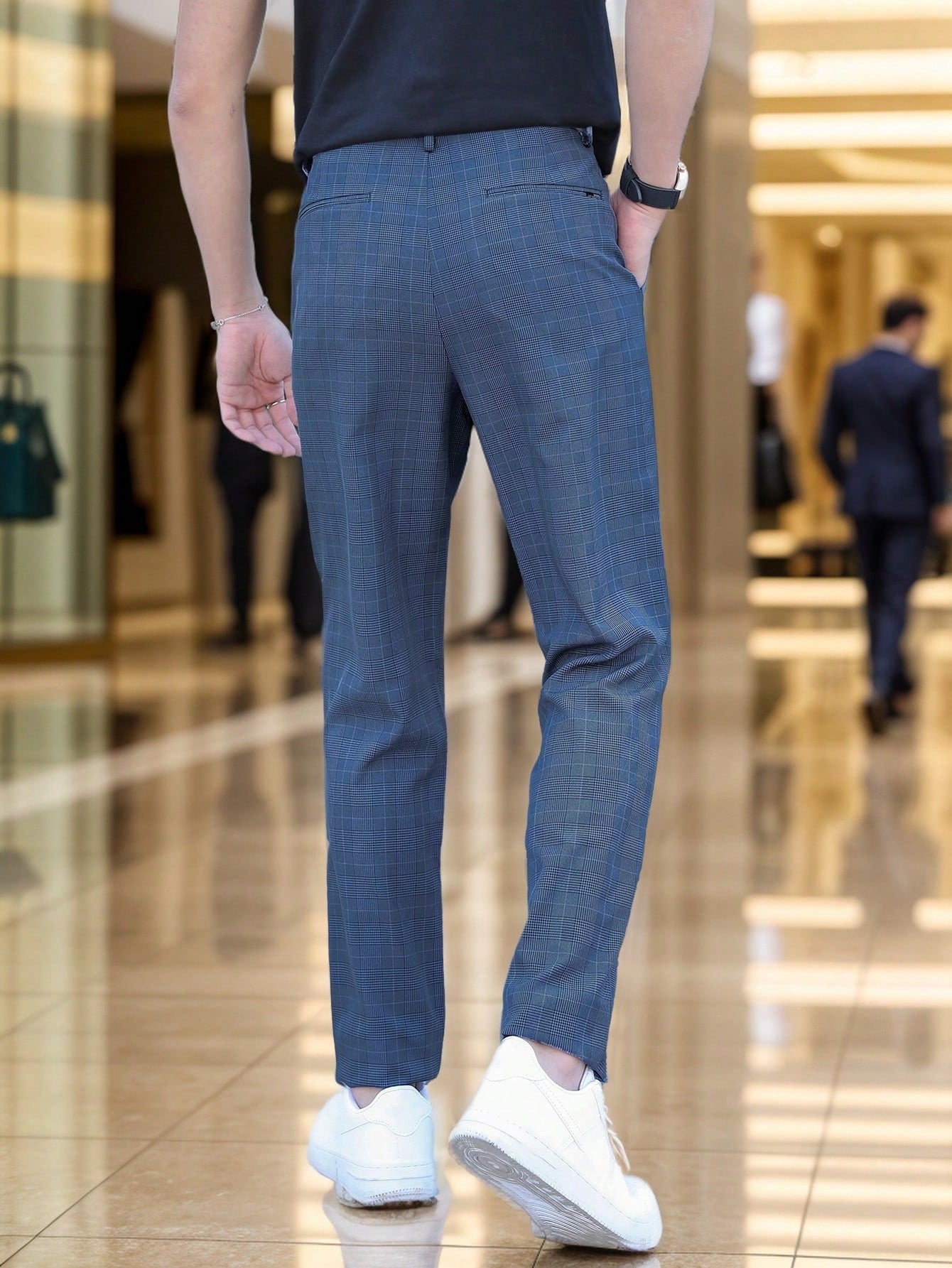 Calça Masculina Alfaiataria Slim Fit Com Estampa Pied Poule Moderna Calça Masculina Alfaiataria Slim Fit Com Estampa