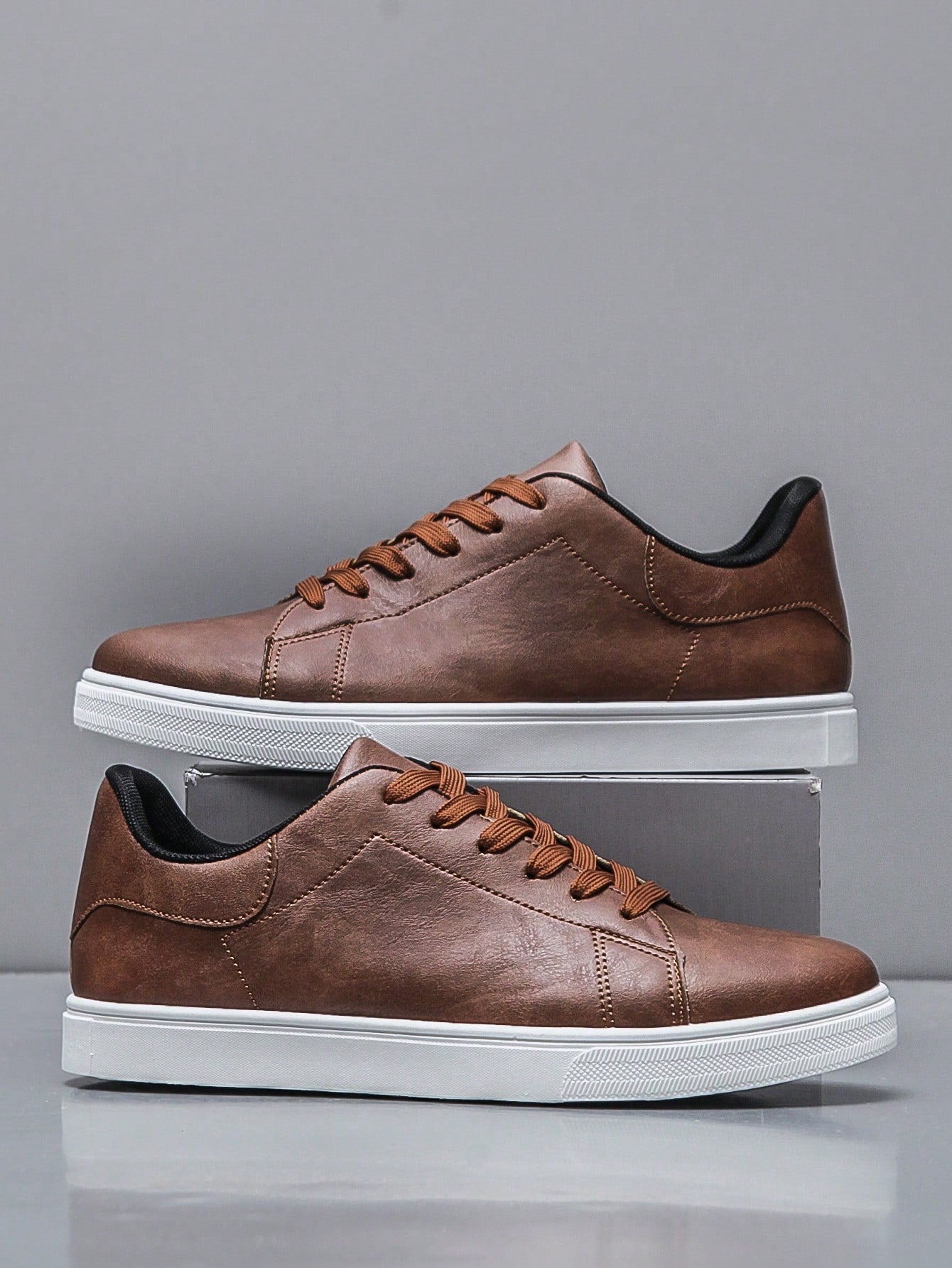 Tênis Masculino Casual Street Cadarço Couro Sintético Elegante Tênis Masculino Casual Street Cadarço Couro Sintético