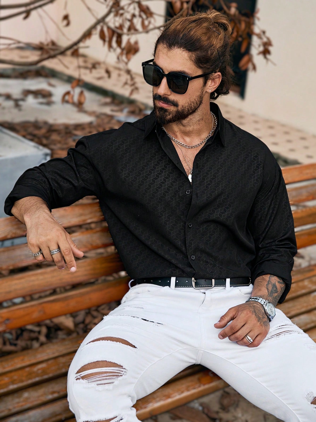 Camisa Masculina De Botão Estampa Discreta Corte Sofisticado Camisa Masculina De Botão Estampa Discreta Corte