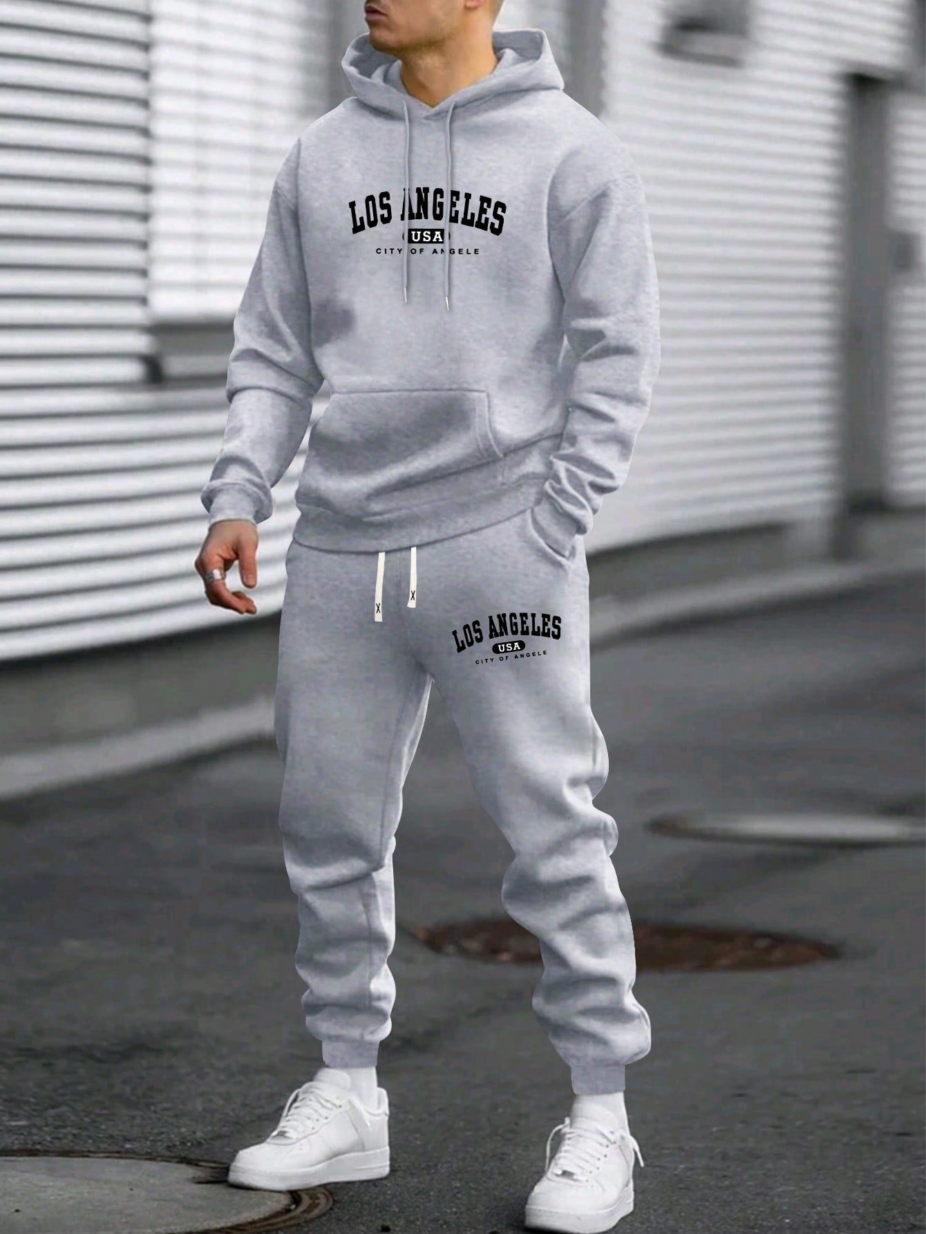 Conjunto Masculino Moletom Estampa Los Angeles E Calça Jogger Cós Ajustável Cinza / PP Conjunto Masculino Moletom