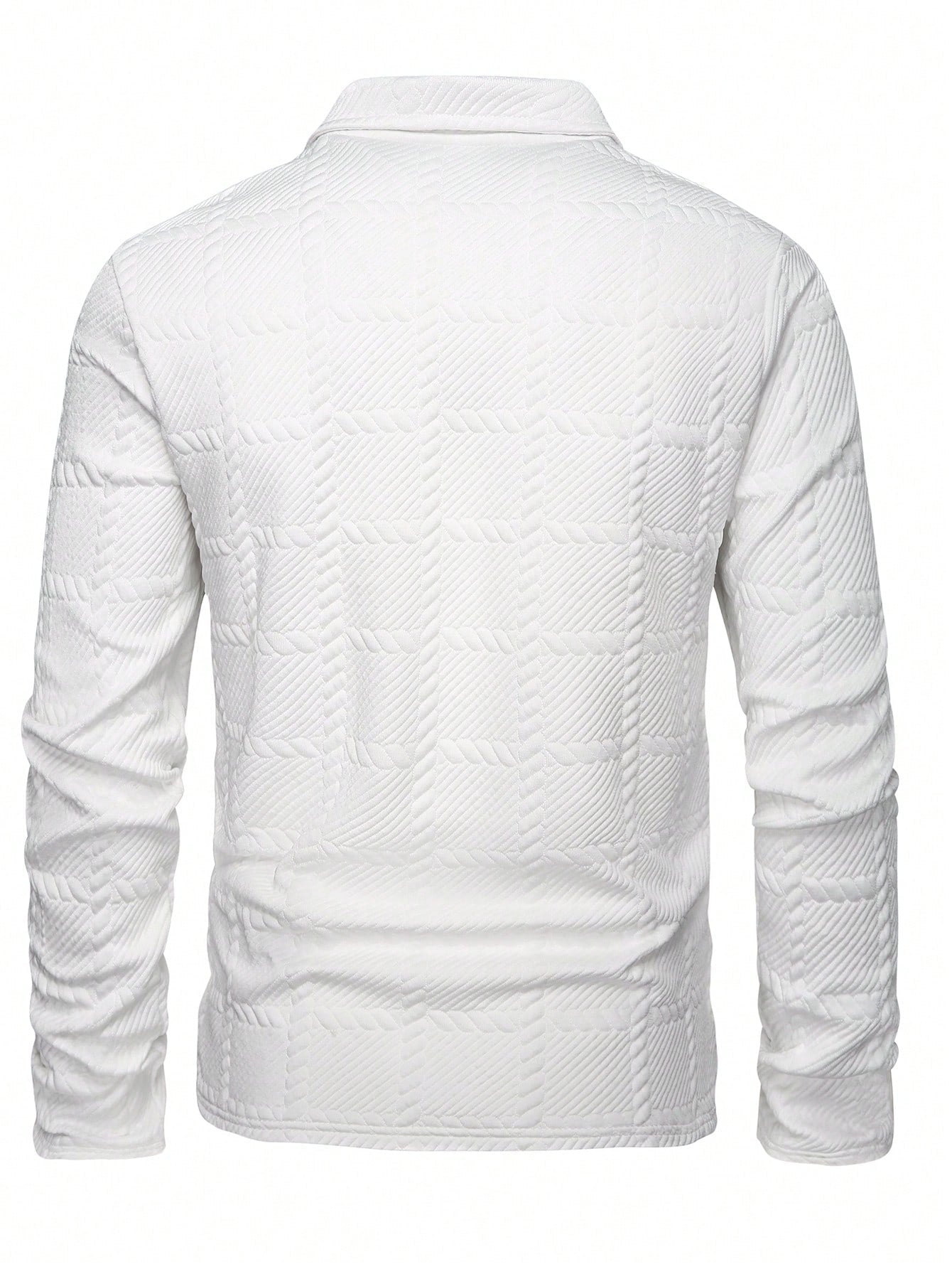 Camisa Polo Masculina Manga Longa Tecido Jacquard Botões Camisa Polo Masculina Manga Longa Tecido Jacquard Botões