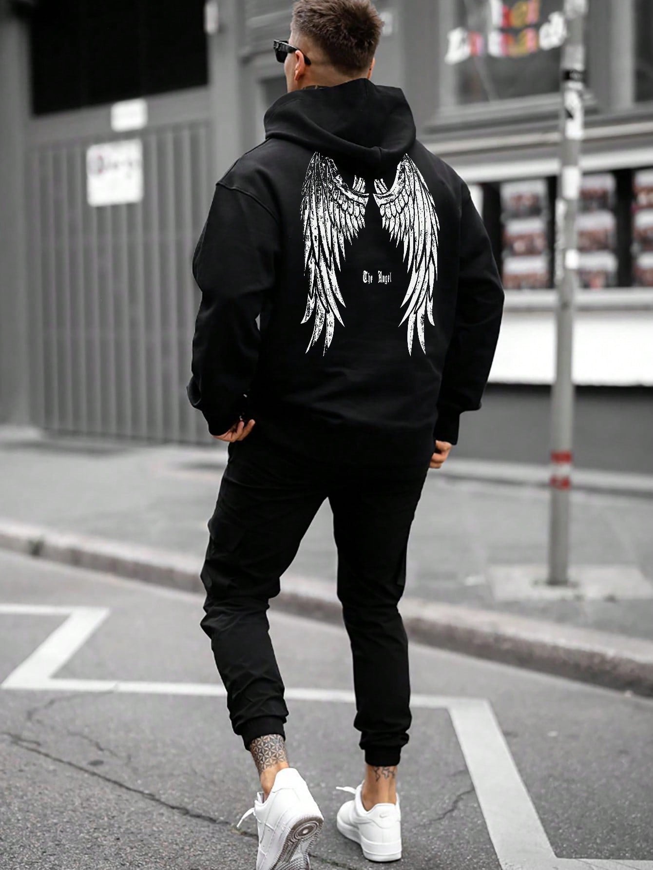 Conjunto Masculino Moletom Estampa Asas Com Capuz Preto / PP Conjunto Masculino Moletom Estampa Asas Com Capuz