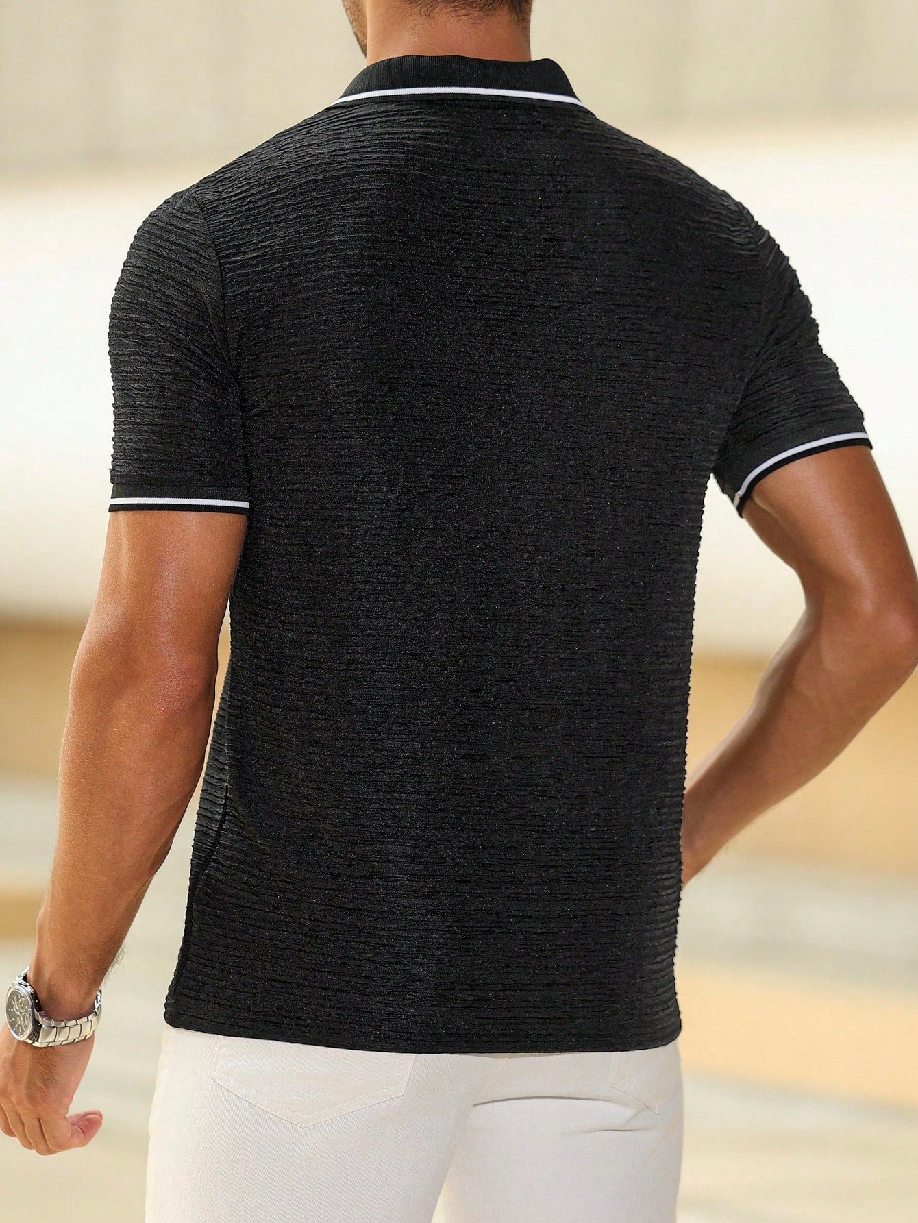 Camisa Polo Masculina Casual Estampa Listrada Textura Micro Camisa Polo Masculina Casual Estampa Listrada Textura Micro