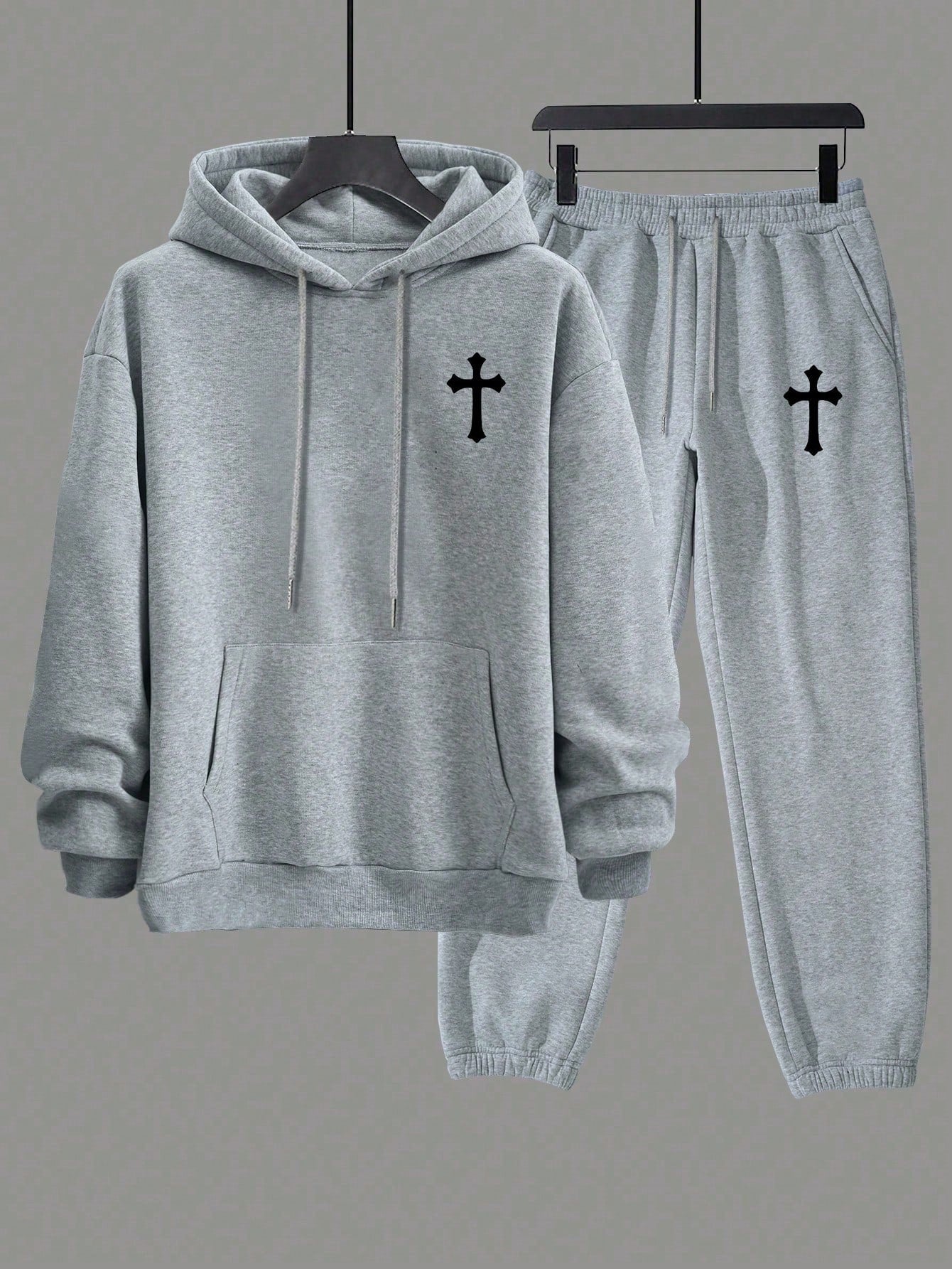 Conjunto Masculino Moletom Estampa Cruz E Calça Jogger Cós Ajustável Conjunto Masculino Moletom Estampa Cruz E Calça