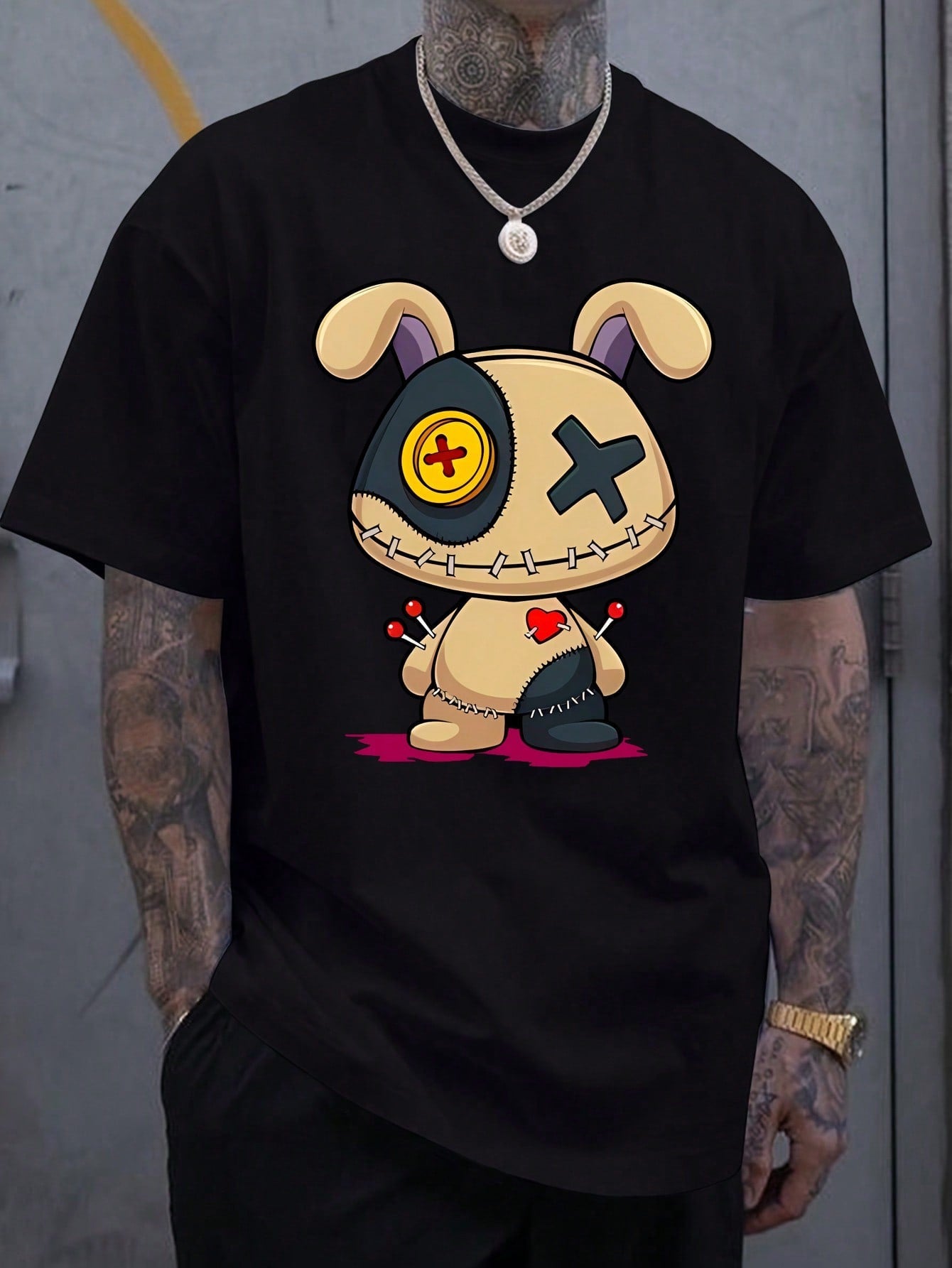 Camiseta Masculina Oversized Estampa De Coelho Vudu Preto / PP Camiseta Masculina Oversized Estampa De Coelho Vudu