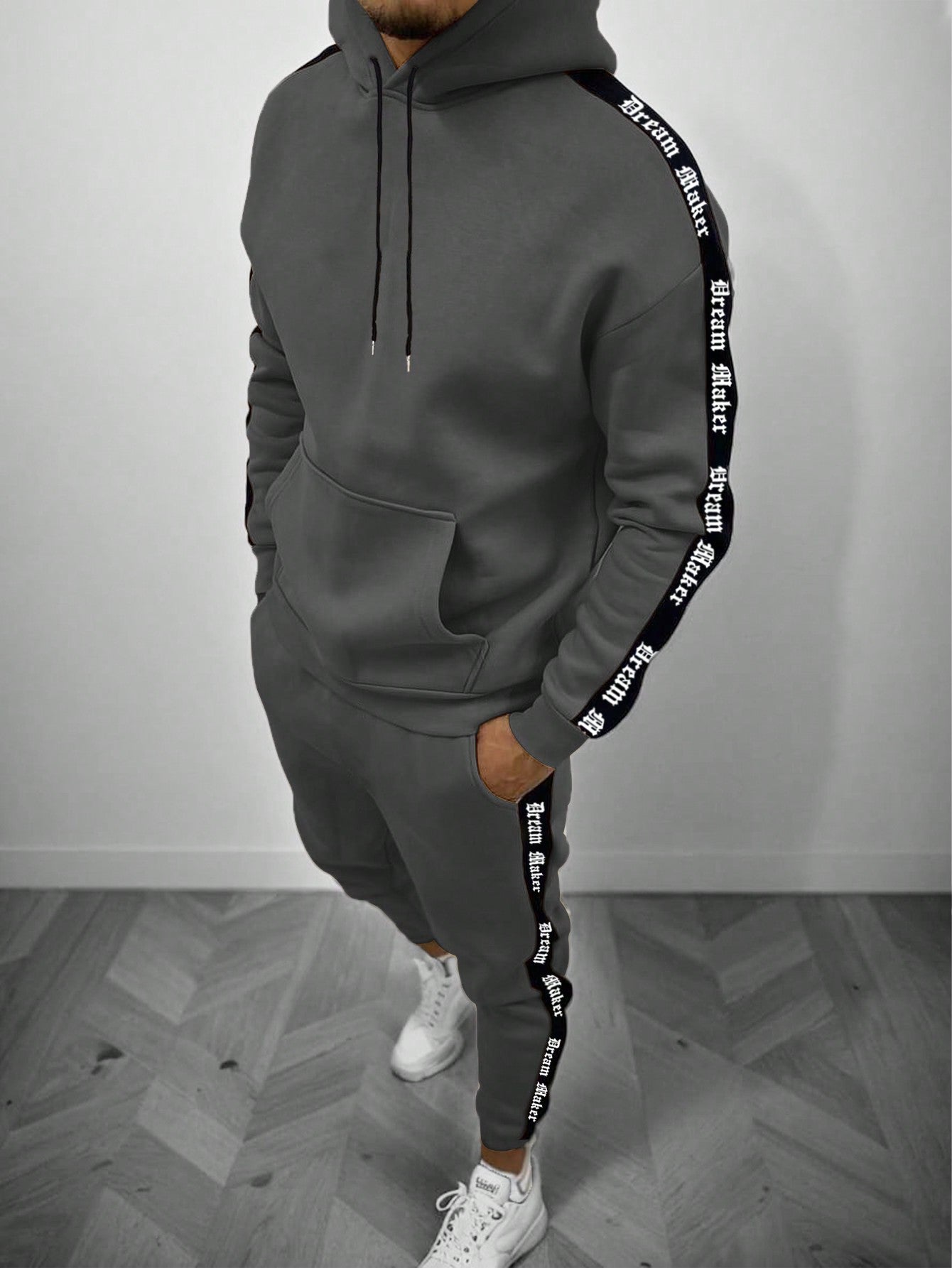 Conjunto Masculino Moletom Térmico Com Faixas Laterais Urbanas Chumbo / PP Conjunto Masculino Moletom Térmico Com