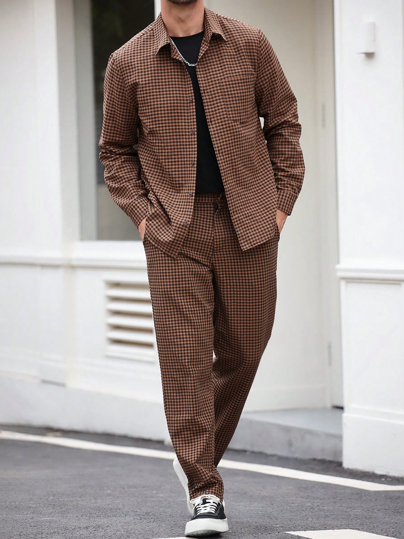 Conjunto Masculino Camisa Xadrez E Calça Estilo Outonal Conjunto Masculino Camisa Xadrez E Calça Estilo Outonal