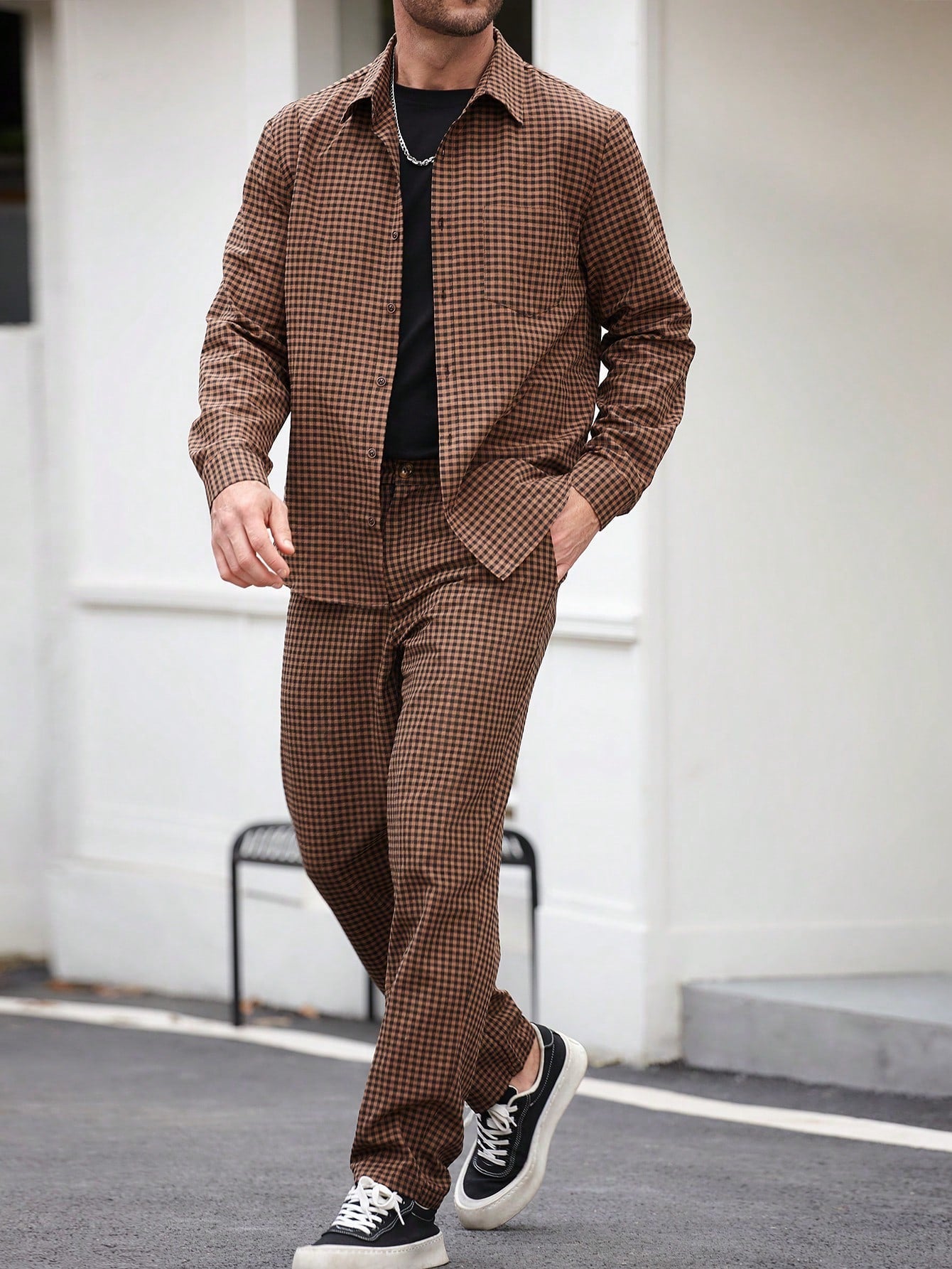 Conjunto Masculino Camisa Xadrez E Calça Estilo Outonal Conjunto Masculino Camisa Xadrez E Calça Estilo Outonal