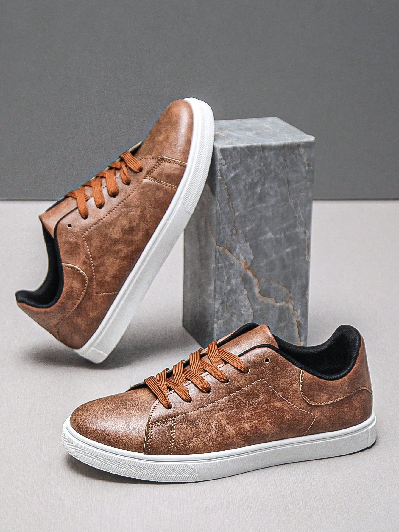 Tênis Masculino Casual Street Cadarço Couro Sintético Elegante Tênis Masculino Casual Street Cadarço Couro Sintético