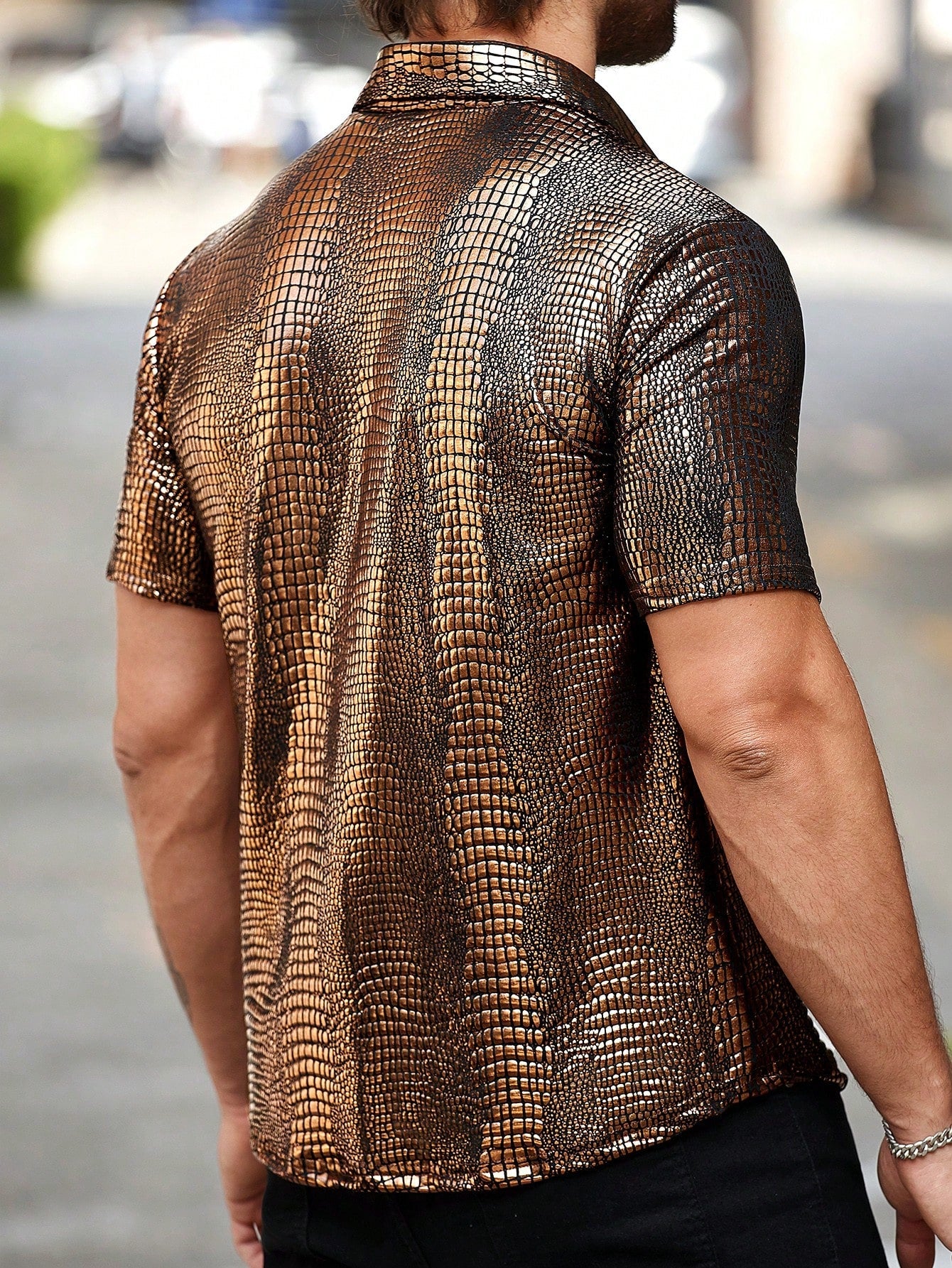 Camisa Masculina De Botão Brilhante Estampa Animal Luxuosa Camisa Masculina De Botão Brilhante Estampa Animal Luxuosa