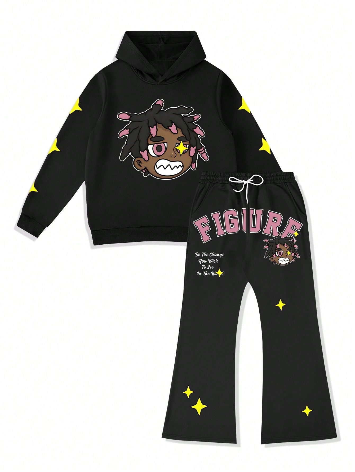 Conjunto Masculino Moletom Cartoon Figure Com Estampa Urbana Conjunto Masculino Moletom Cartoon Figure Com Estampa