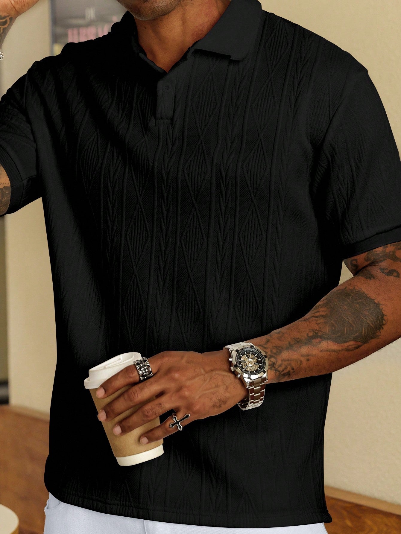 Camisa Polo Masculina Casual Design Texturizado Gola Tradicional Camisa Polo Masculina Casual Design Texturizado Gola