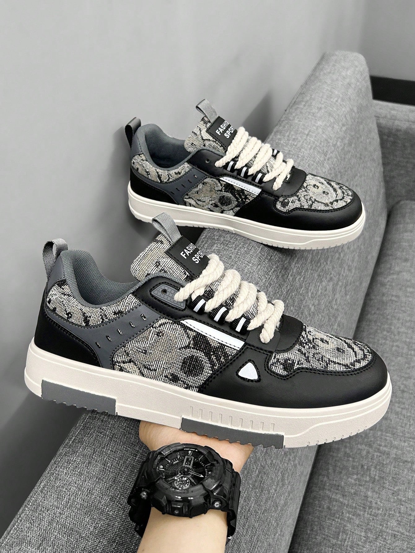 Tênis Masculino Casual Street Detalhes Texturizados Urbanos Cinza / 36 Tênis Masculino Casual Street Detalhes