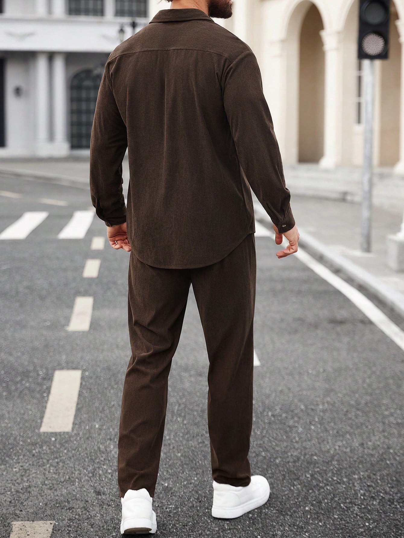 Conjunto Masculino Camisa E Calça De Veludo Cotelê Casual Conjunto Masculino Camisa E Calça De Veludo Cotelê Casual