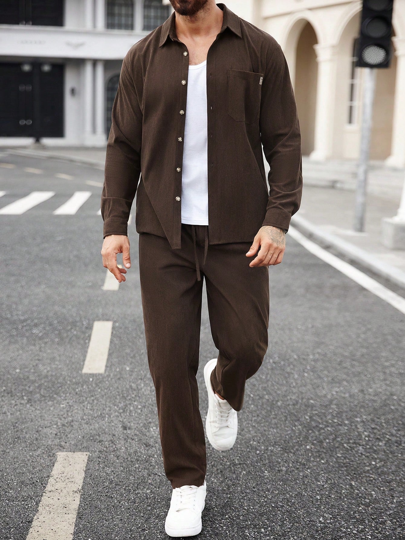 Conjunto Masculino Camisa E Calça De Veludo Cotelê Casual Conjunto Masculino Camisa E Calça De Veludo Cotelê Casual