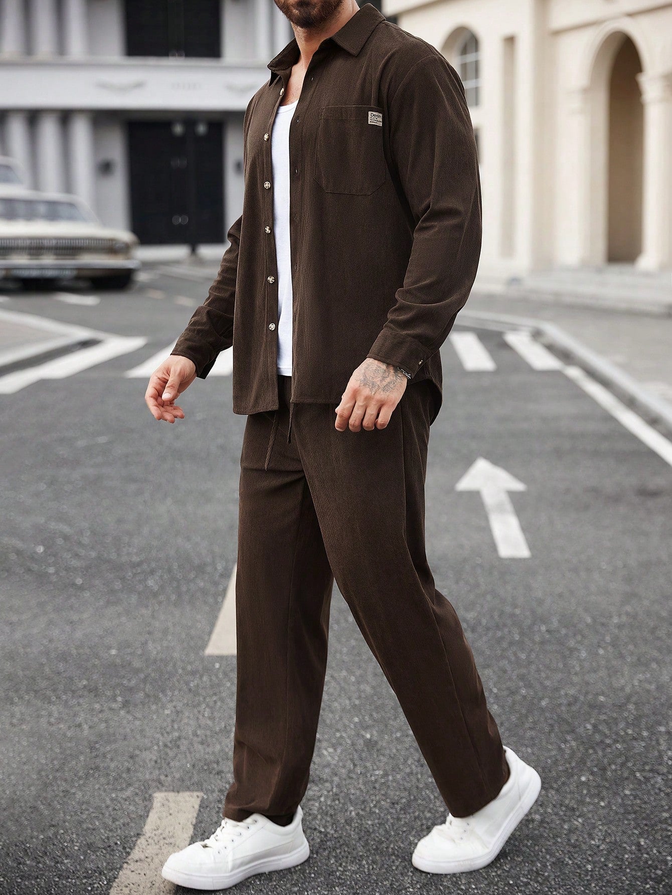 Conjunto Masculino Camisa E Calça De Veludo Cotelê Casual Conjunto Masculino Camisa E Calça De Veludo Cotelê Casual