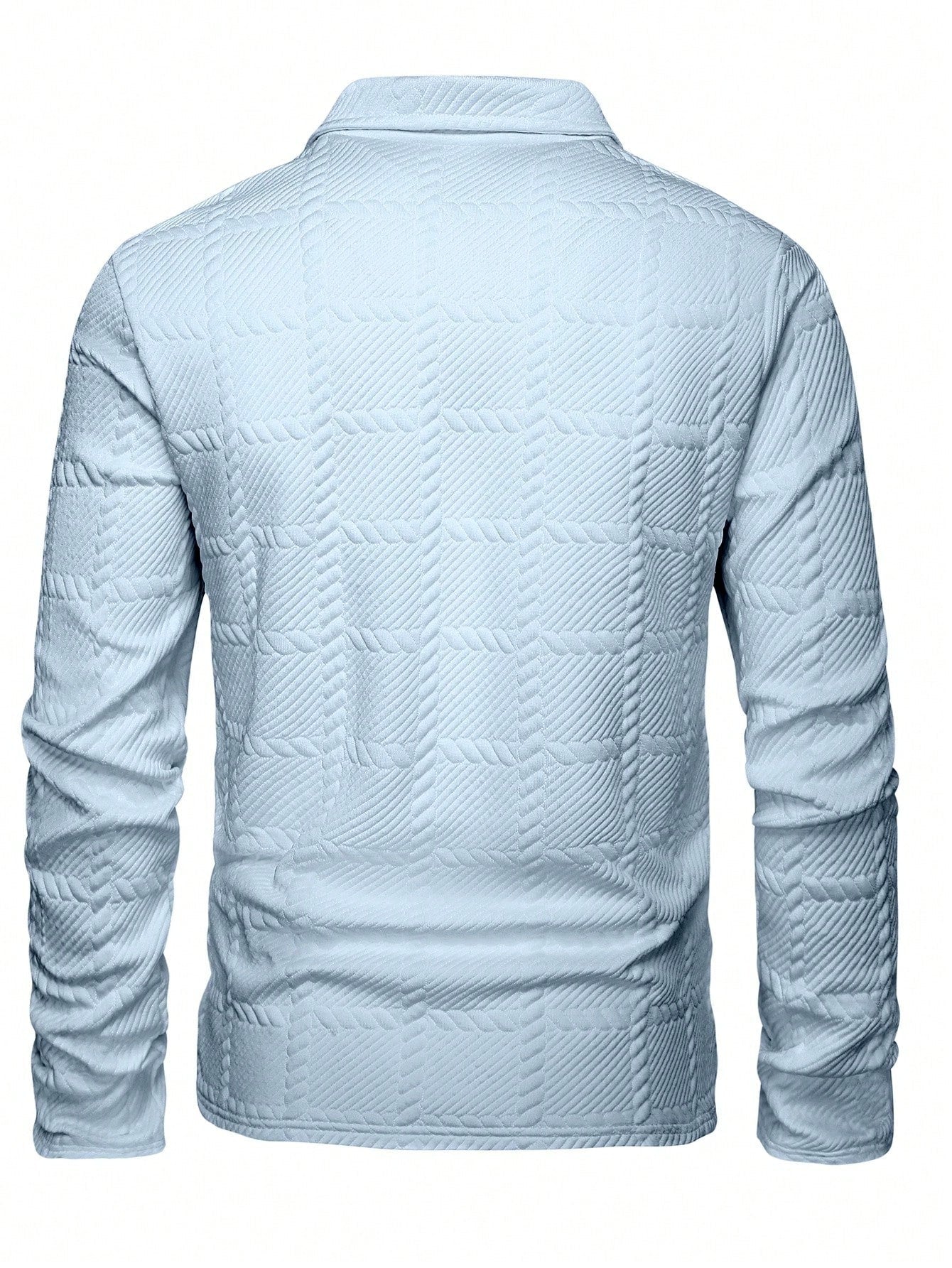 Camisa Polo Masculina Manga Longa Tecido Jacquard Botões Camisa Polo Masculina Manga Longa Tecido Jacquard Botões