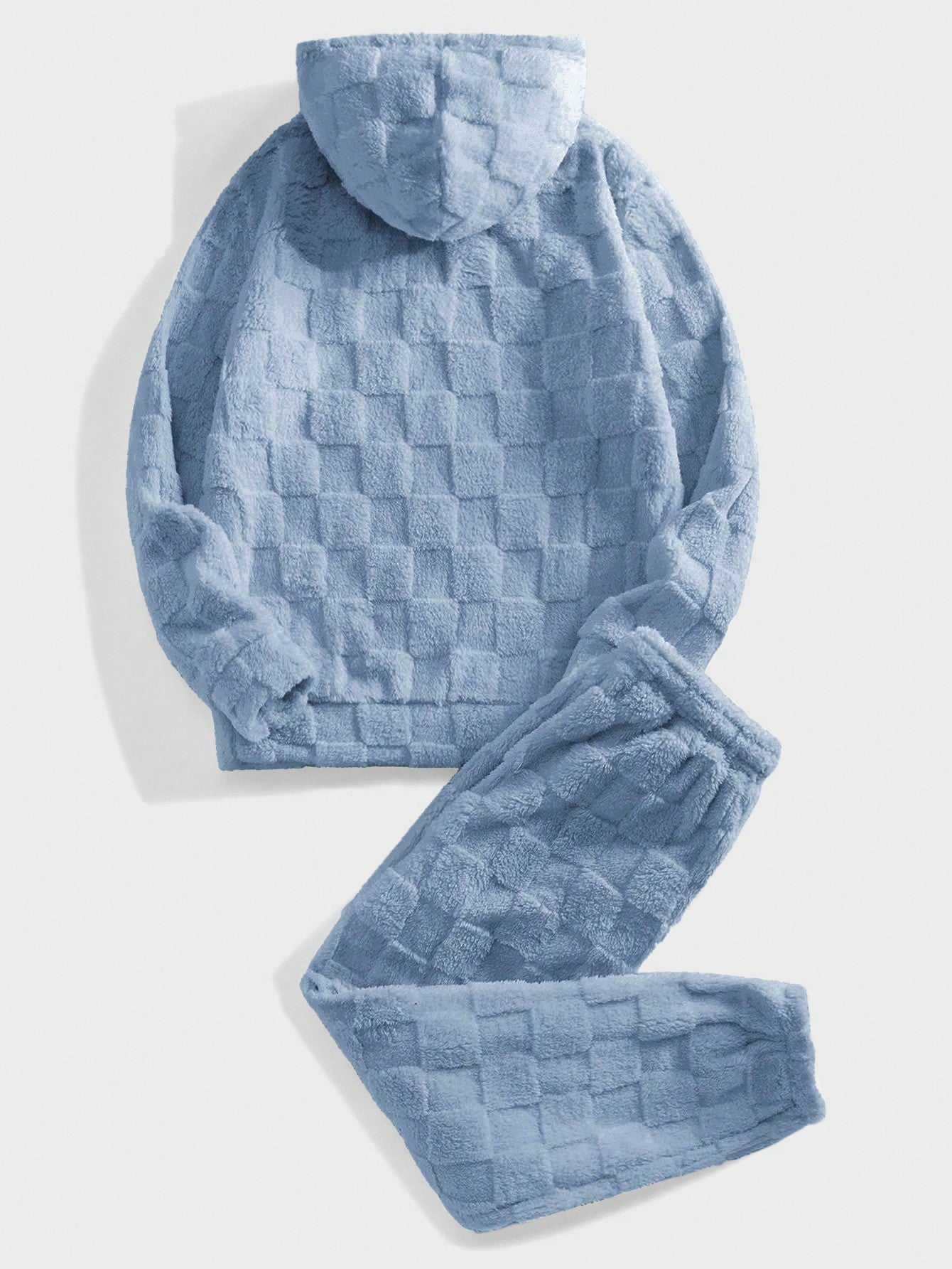 Conjunto Masculino Peluciado Com Capuz E Textura Quadriculada Conjunto Masculino Peluciado Com Capuz E Textura