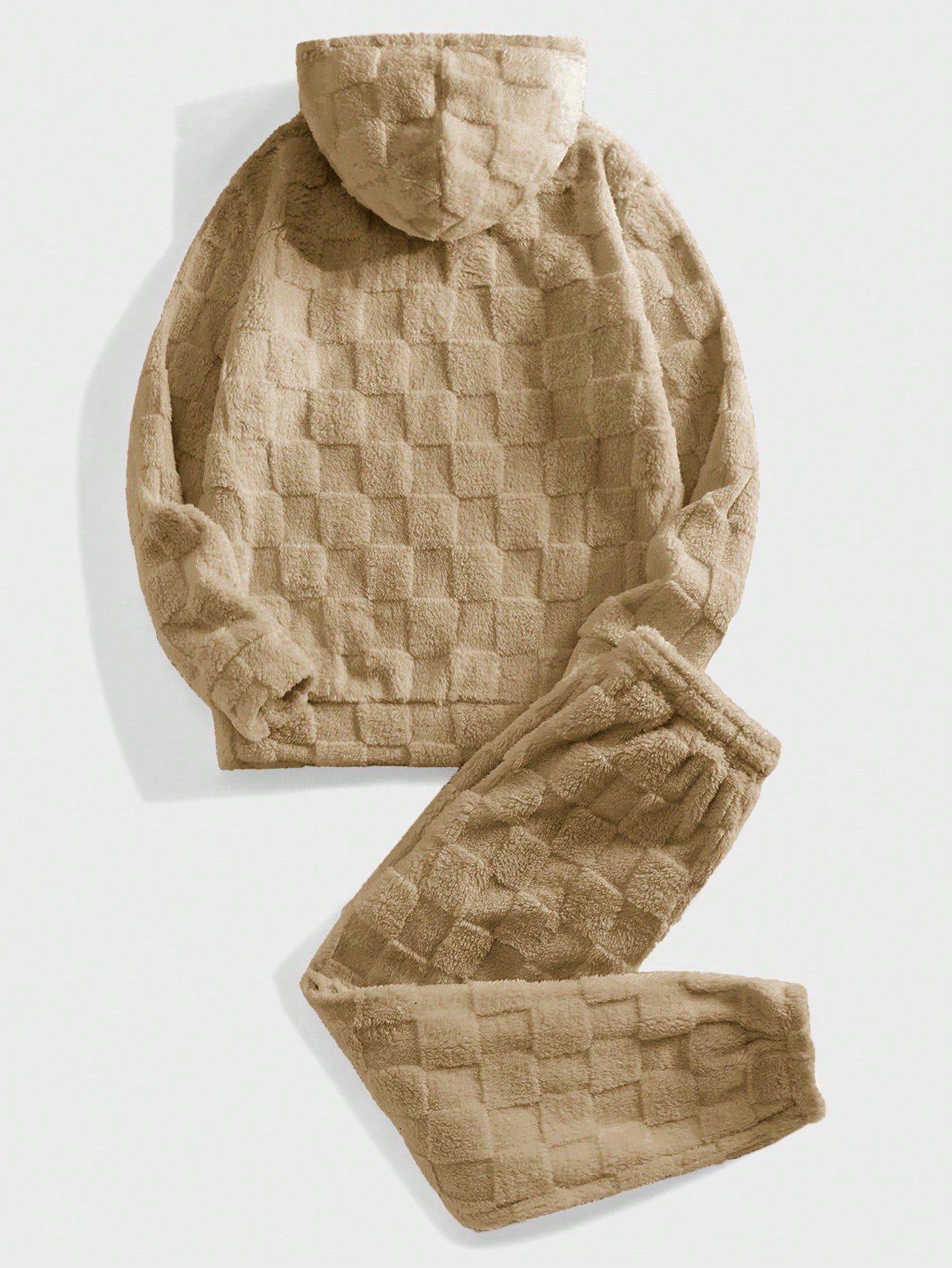 Conjunto Masculino Peluciado Com Capuz E Textura Quadriculada Conjunto Masculino Peluciado Com Capuz E Textura