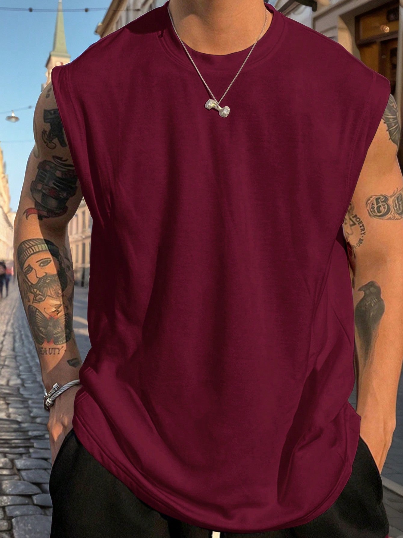 Camiseta Regata Masculina Básica Gola Redonda Estilo Clean Vinho / PP Camiseta Regata Masculina Básica Gola Redonda