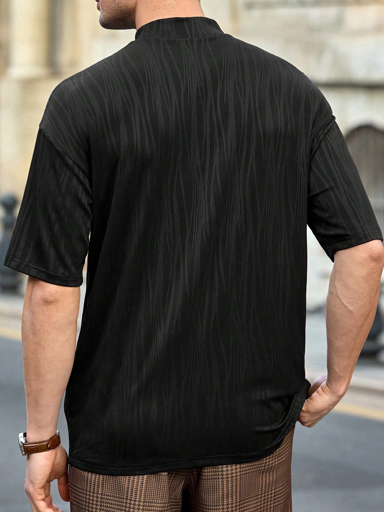 Camisa Masculina Slim Gola Alta Textura Elegante Camisa Masculina Slim Gola Alta Textura Elegante