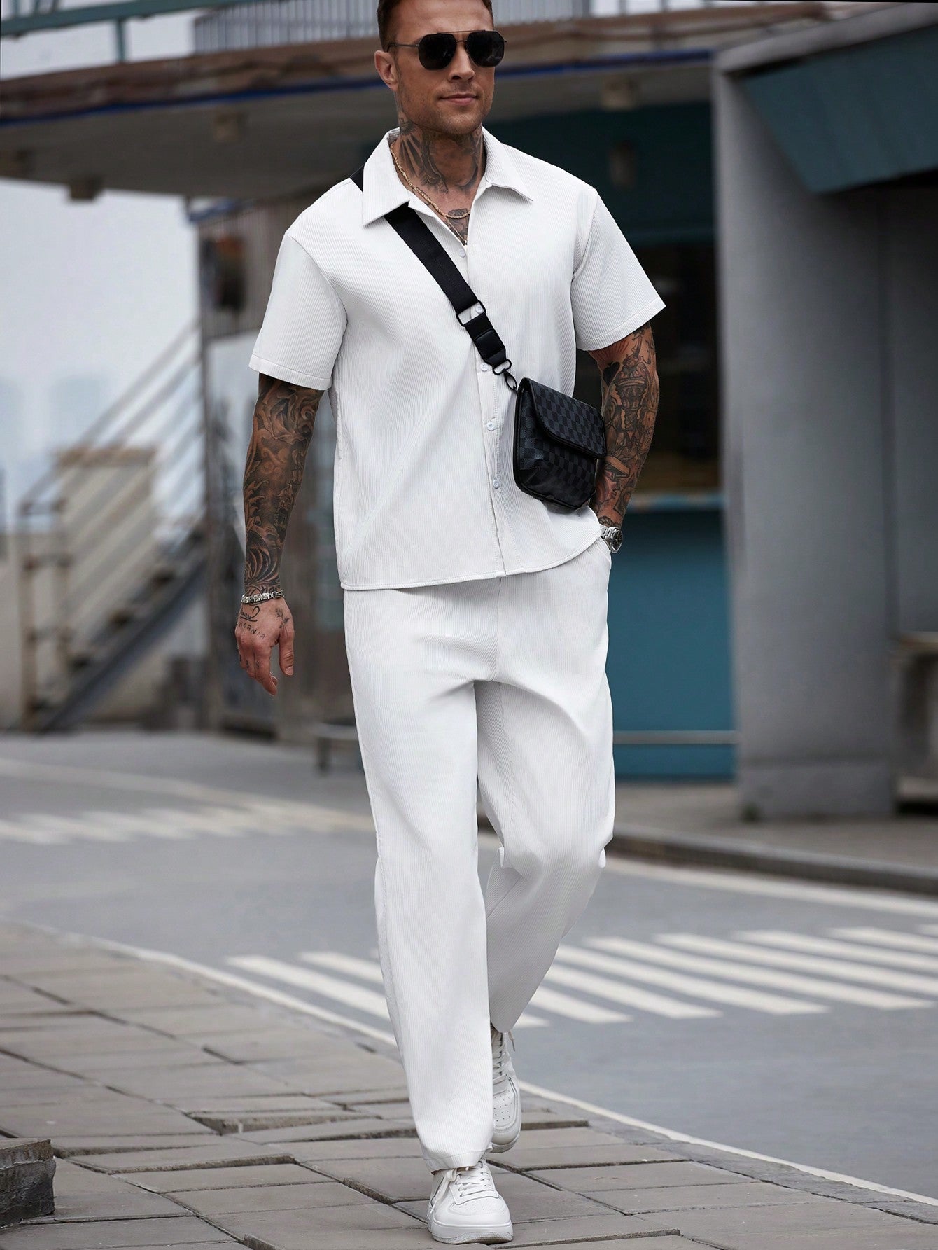 Conjunto Masculino Camisa Lisa Manga Curta E Calça Casual Branco / PP Conjunto Masculino Camisa Lisa Manga Curta E