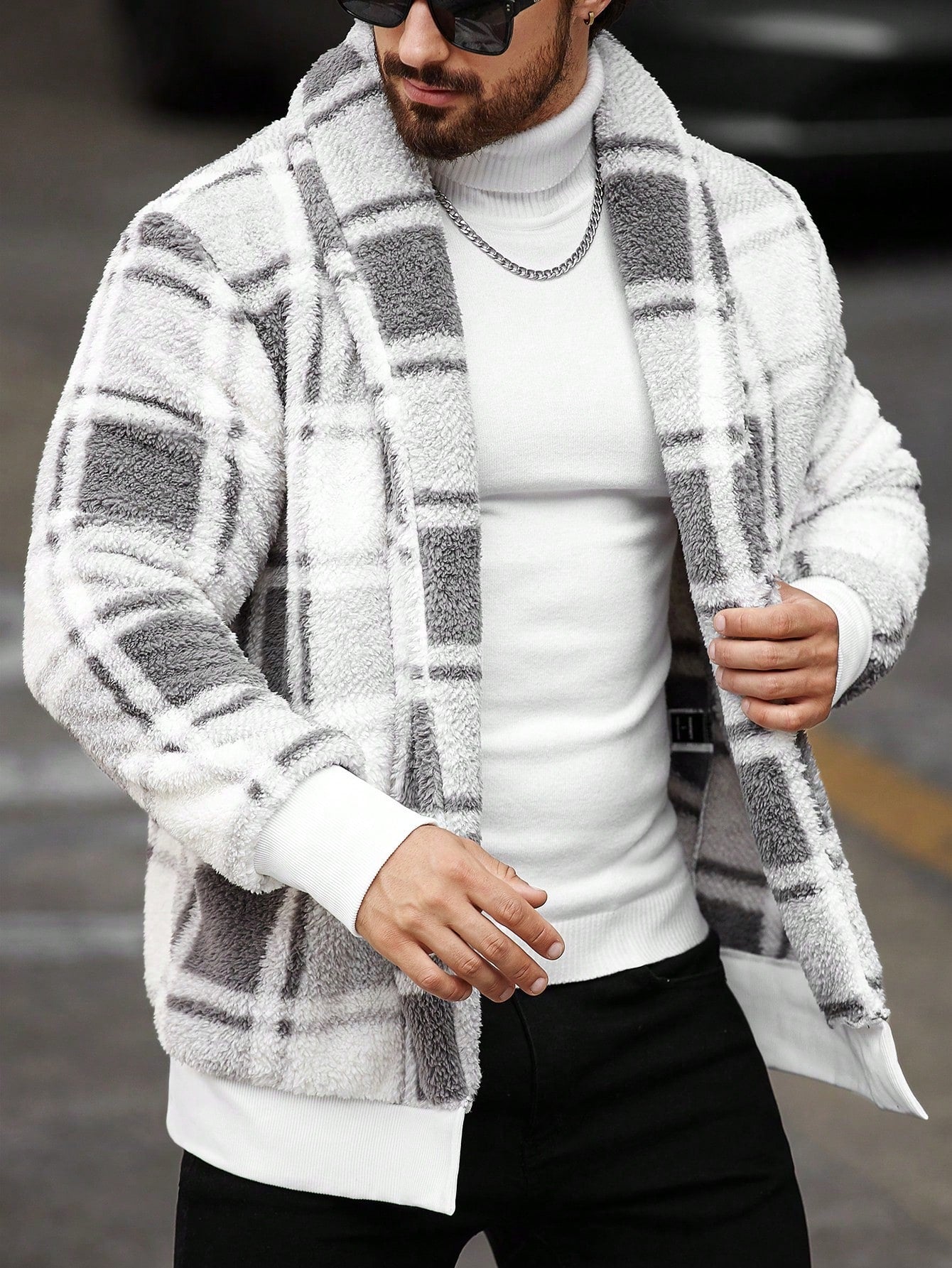 Jaqueta Masculina Casual Estilo Minimalista Xadrez Branco / PP Jaqueta Masculina Casual Estilo Minimalista Xadrez