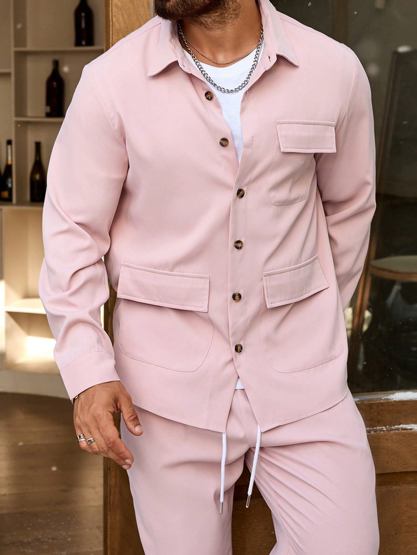 Conjunto Masculino Camisa Com Bolsos E Calça Moderna Casual Conjunto Masculino Camisa Com Bolsos E Calça Moderna Casual