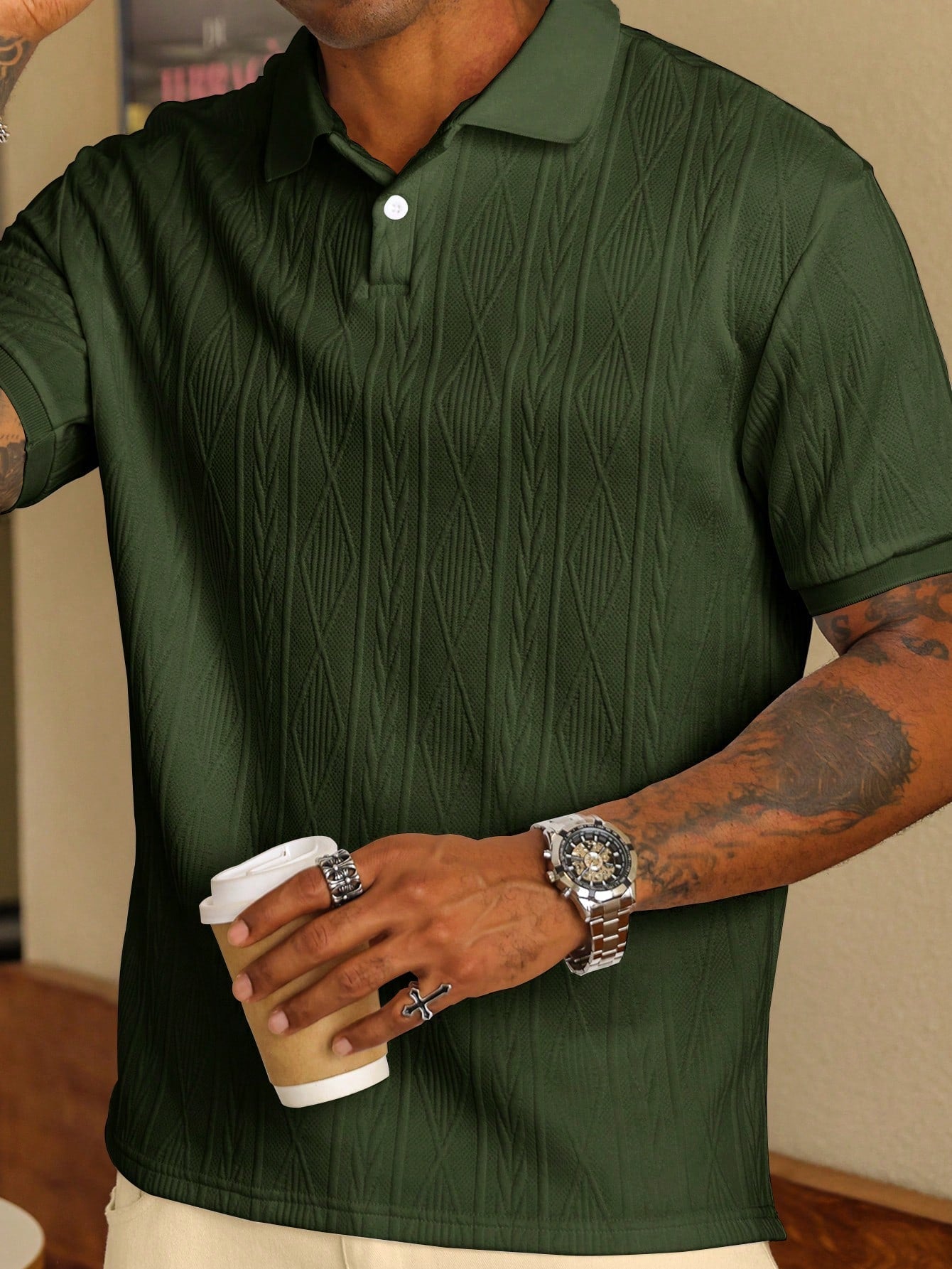 Camisa Polo Masculina Casual Design Texturizado Gola Tradicional Camisa Polo Masculina Casual Design Texturizado Gola