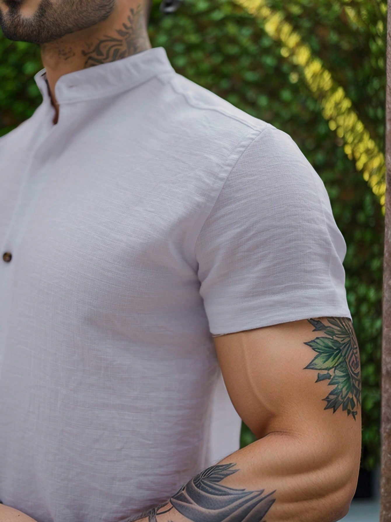 Camisa Masculina Gola Padre Slim Caimento Impecável Camisa Masculina Gola Padre Slim Caimento Impecável